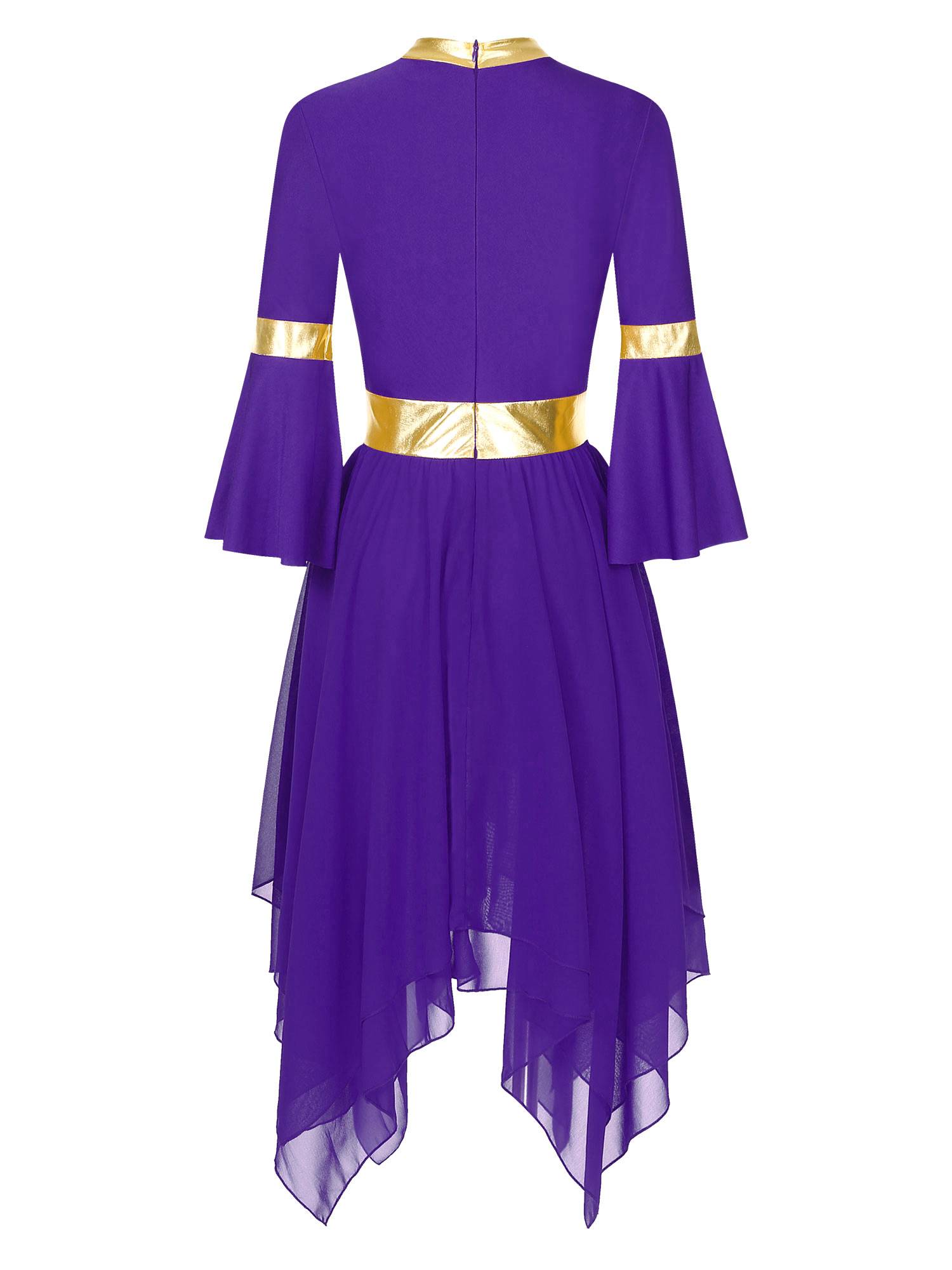 Women 3/4 Flare Sleeve Asymmetrical Liturgical Praise Dance Dress