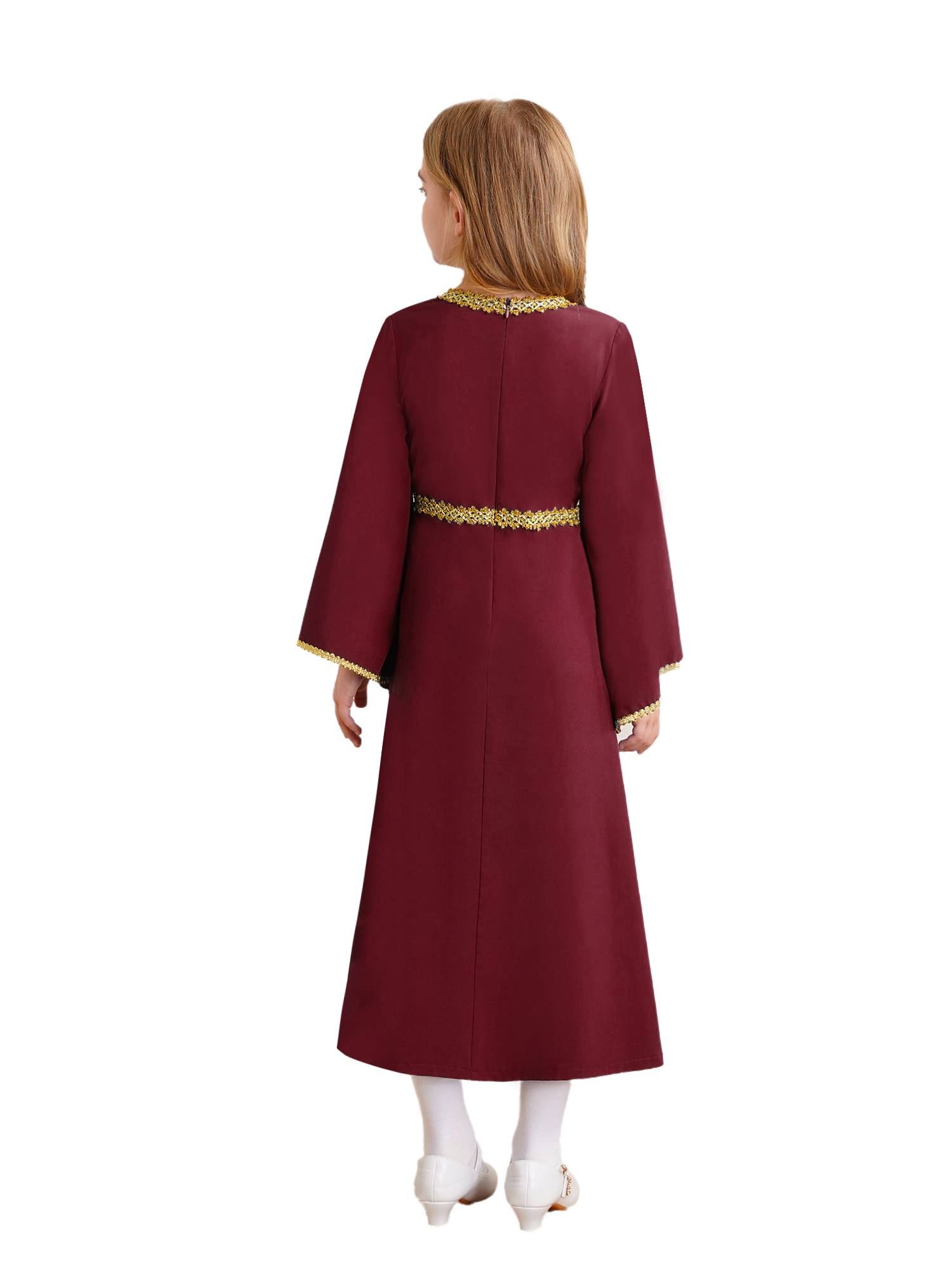 Kids Girls Long Sleeve Square Neck Medieval Renaissance Princess Dress