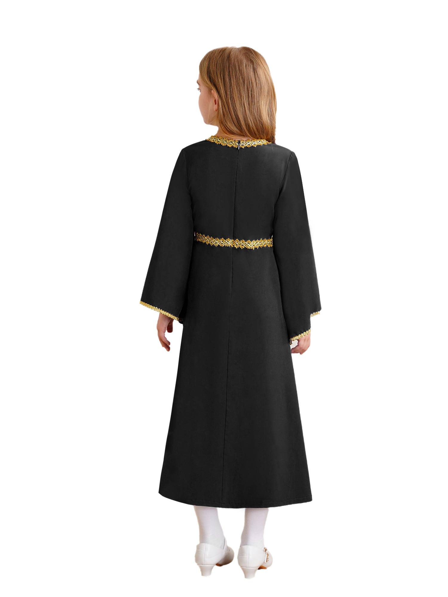 Kids Girls Long Sleeve Square Neck Medieval Renaissance Princess Dress