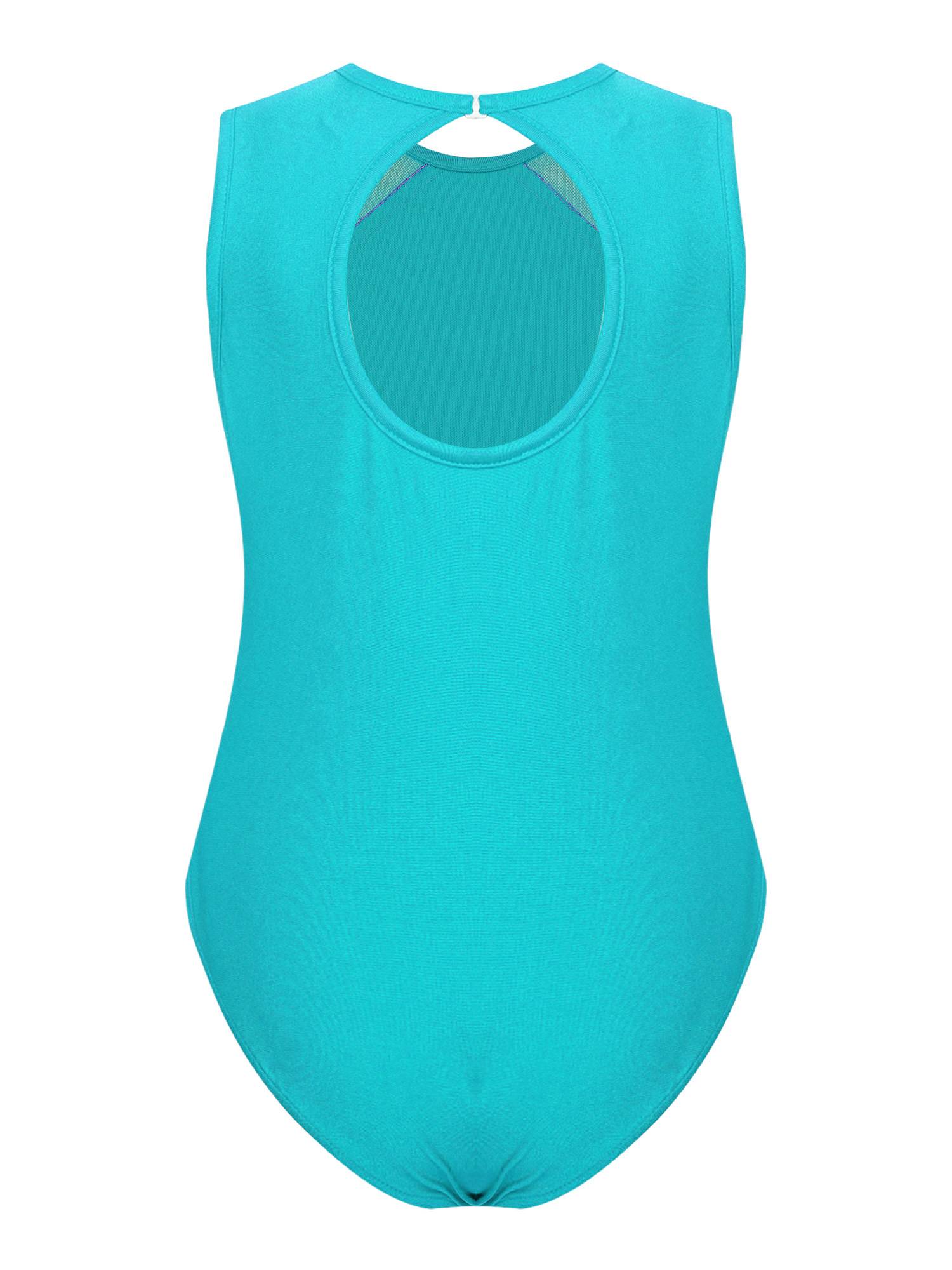 Kids Girls Sleeveless Glittery Rhinestones Gymnastics Leotard