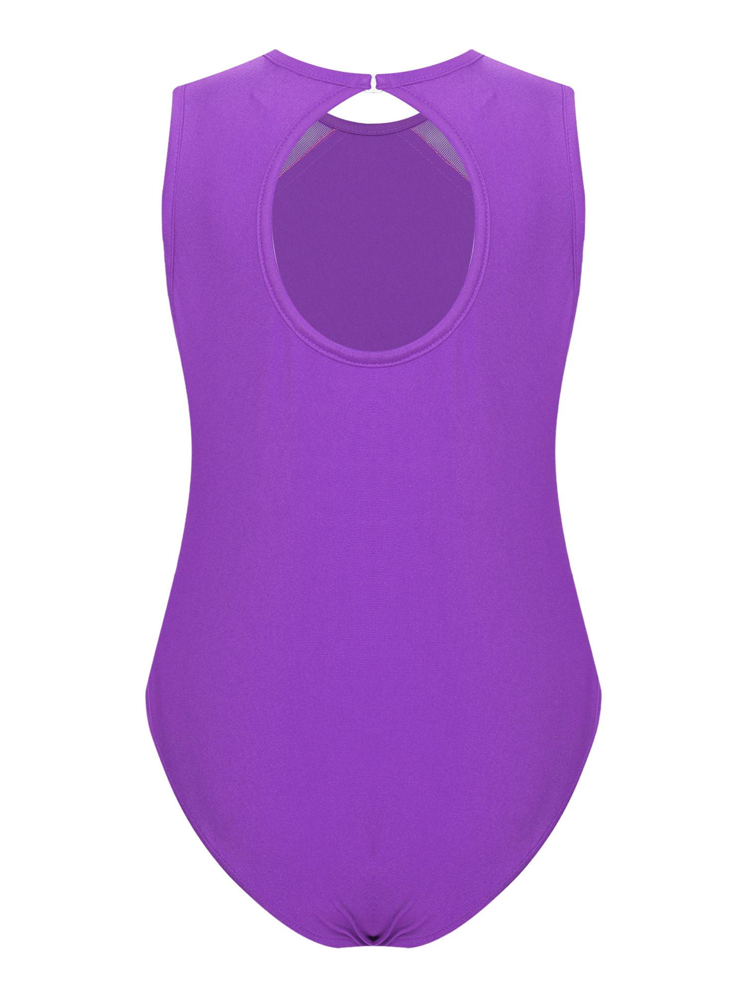 Kids Girls Sleeveless Glittery Rhinestones Gymnastics Leotard