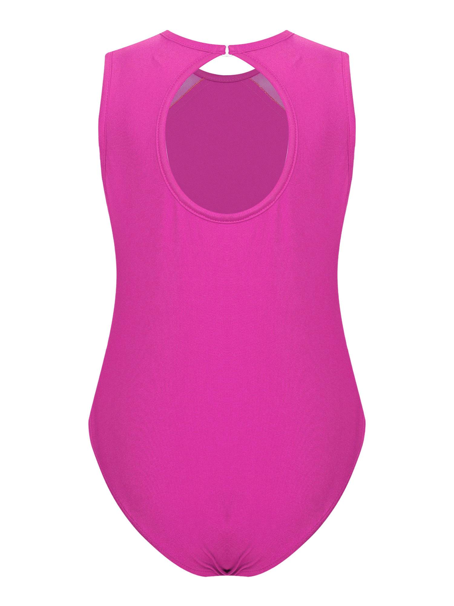 Kids Girls Sleeveless Glittery Rhinestones Gymnastics Leotard