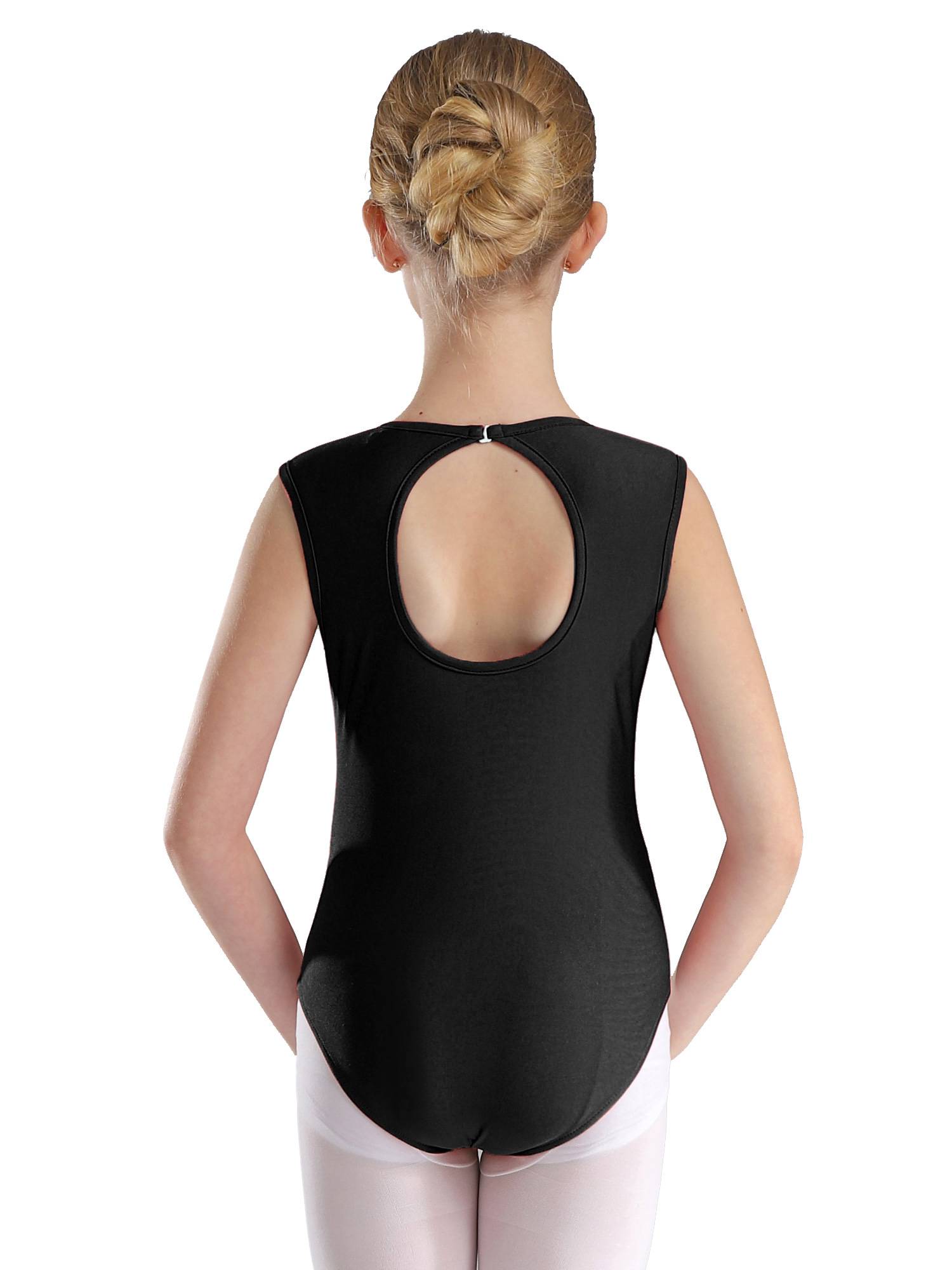 Kids Girls 2pcs Sleeveless Rhinestones Leotard and Shorts Gymnastic Sets