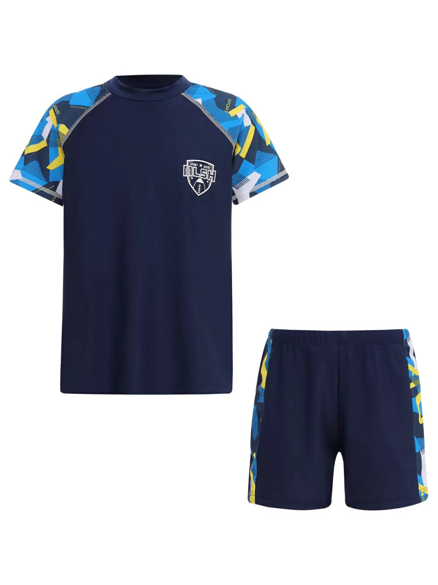 Kids Boys Two Piece Short Sleeve Top and Trunks Swimwear Set