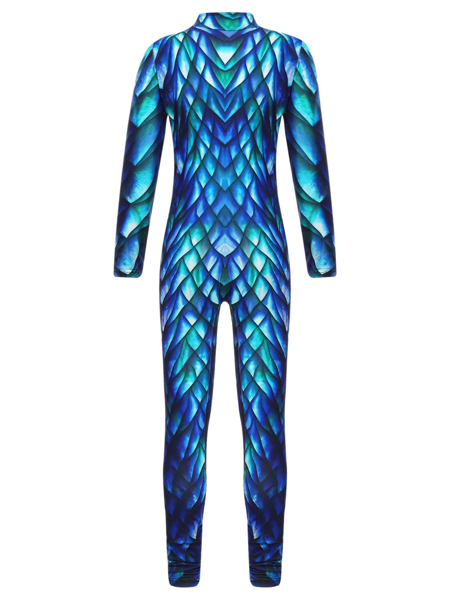 Girls Long Sleeve Skeleton Print Front Zipper Halloween Costume Jumpsuit
