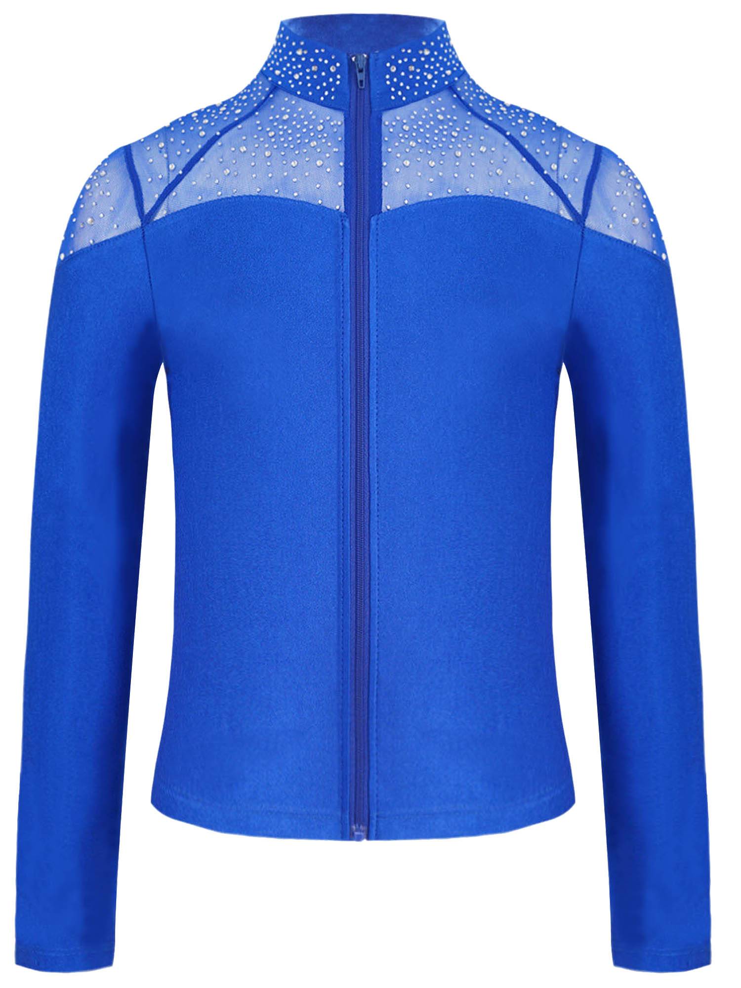 Kids Girls Shiny Rhinestones Long Sleeve Zipper Jacket for Gymnastics