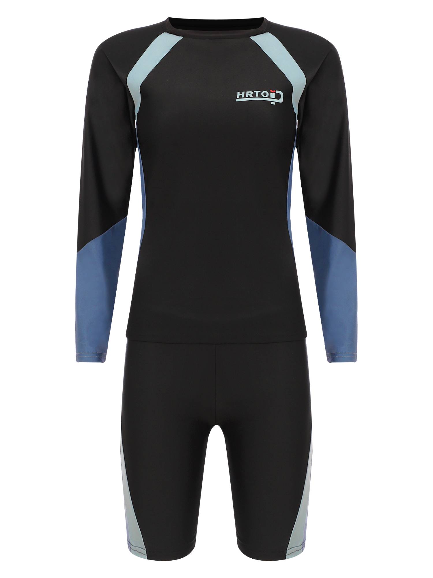 Women 2pcs Long Sleeve Swimsuit Colorblock Rash Guard and Shorts Set