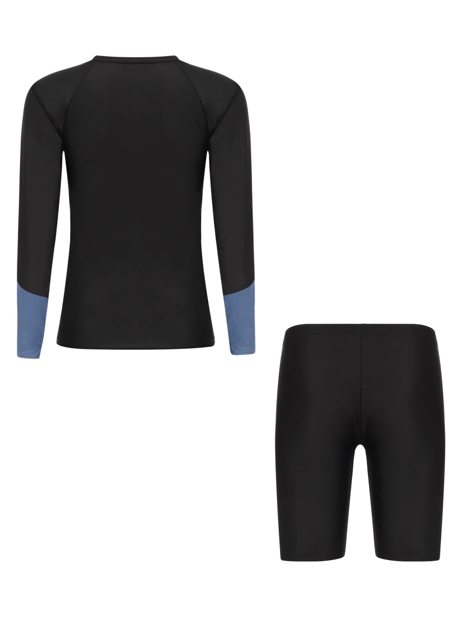 Women 2pcs Long Sleeve Swimsuit Colorblock Rash Guard and Shorts Set