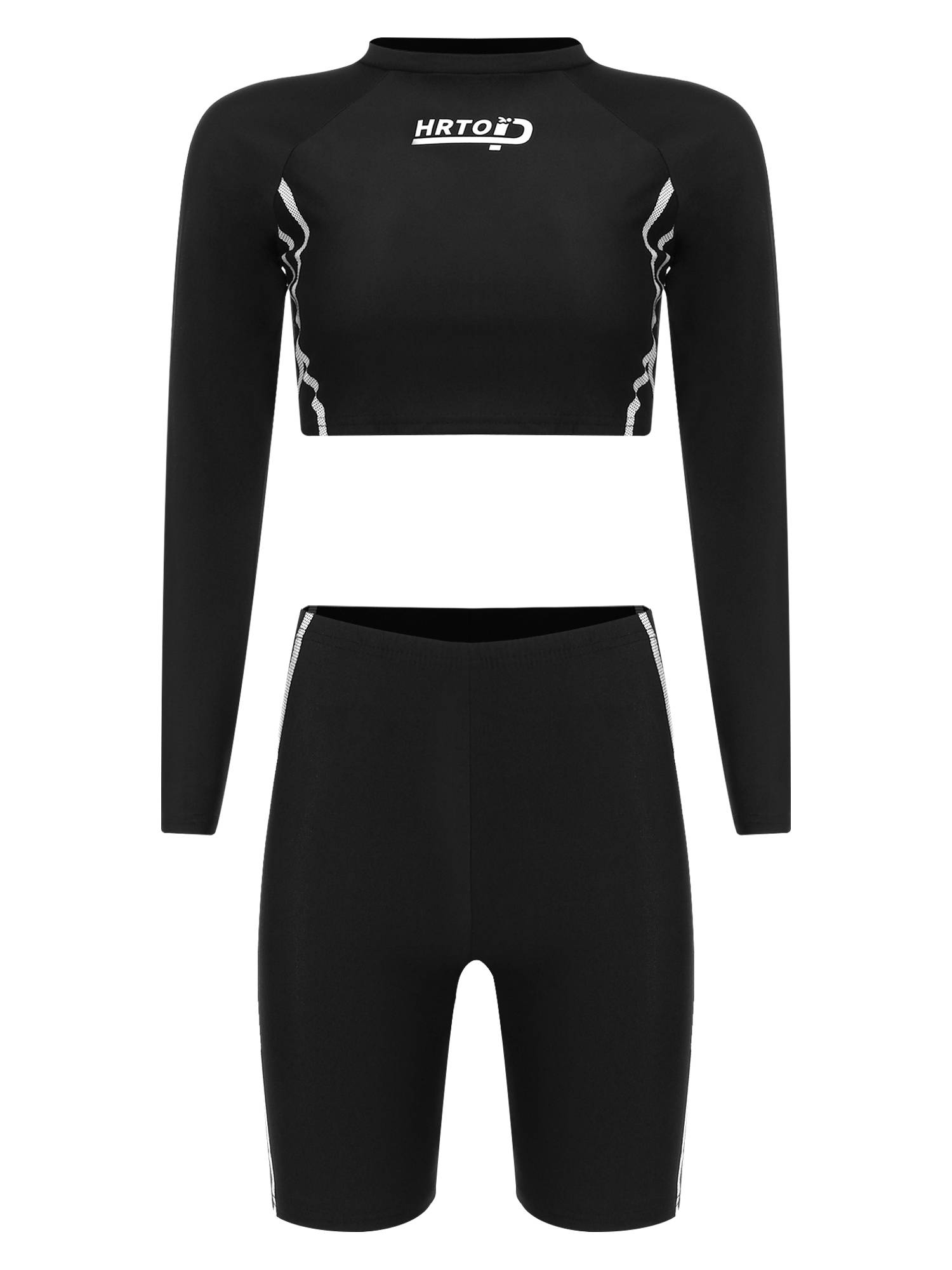 Women 2pcs Long Sleeve Crop Top and Shorts Swimsuit