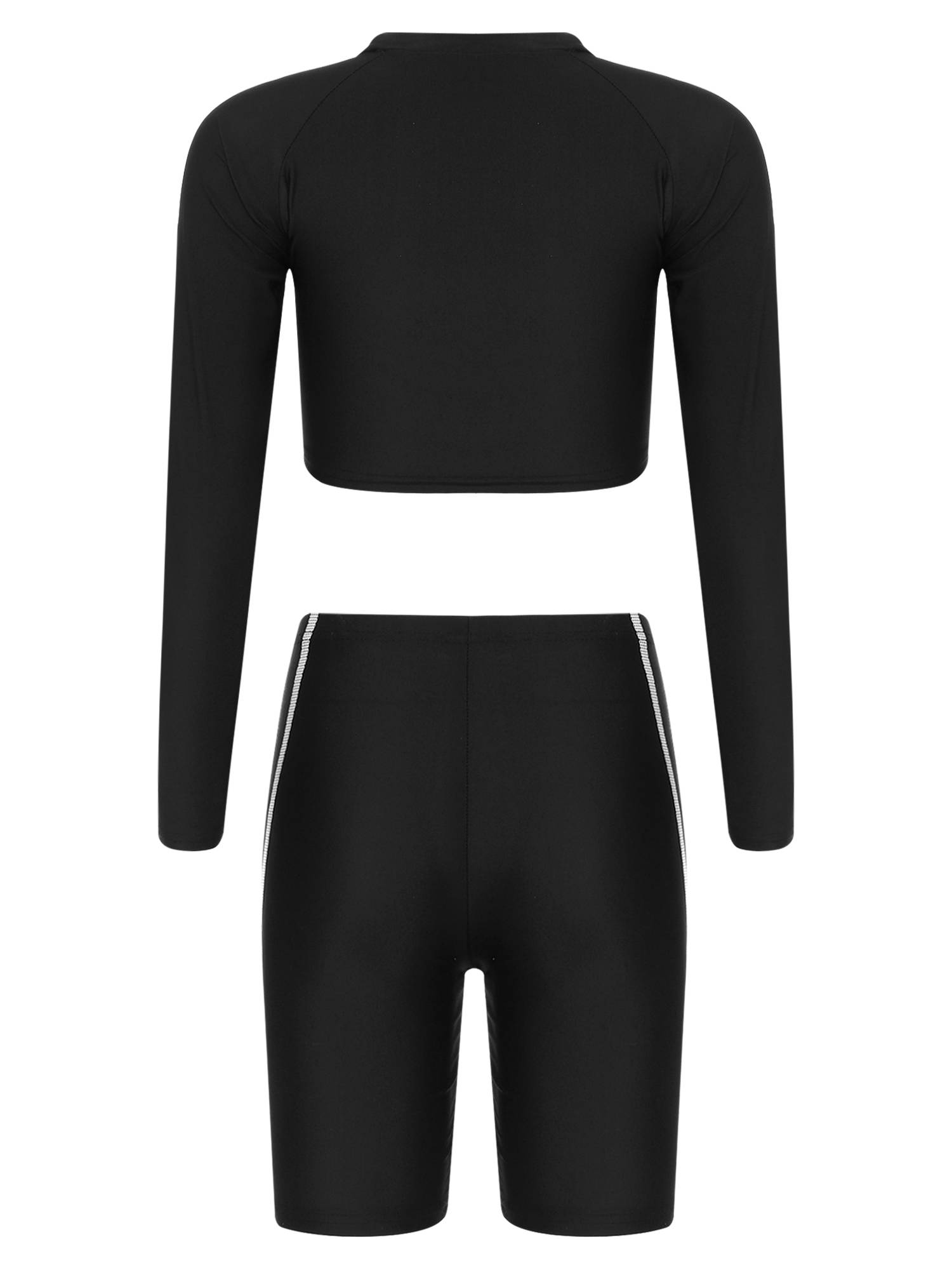 Women 2pcs Long Sleeve Crop Top and Shorts Swimsuit