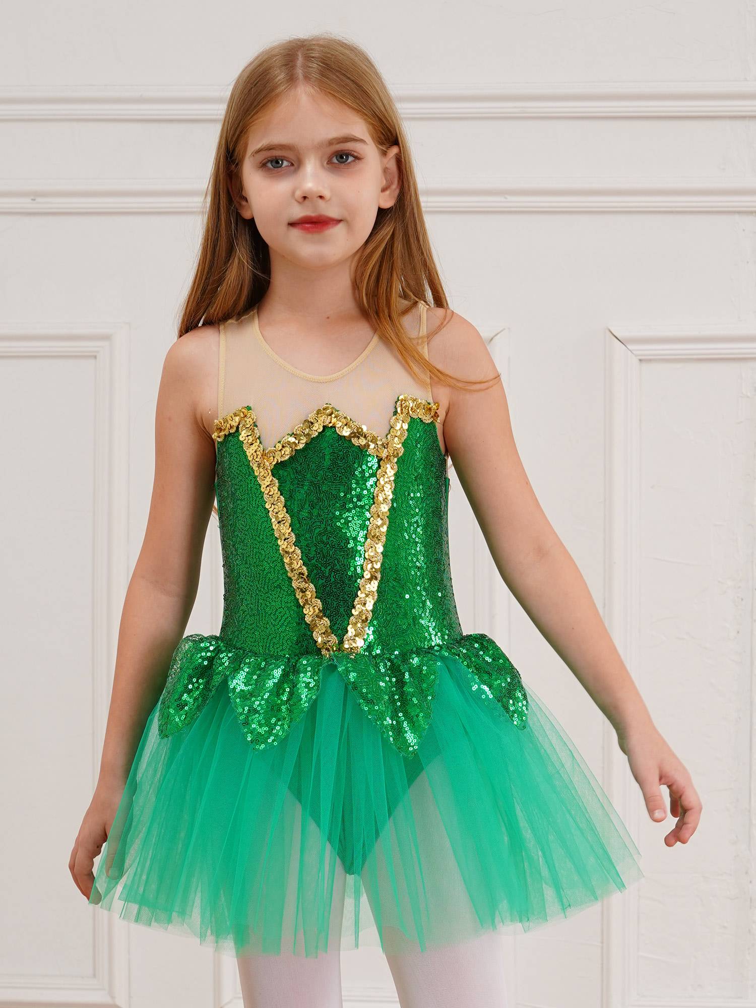 Kids Girls Sleeveless Sequins Mesh Tutu Dress Fairy Costume