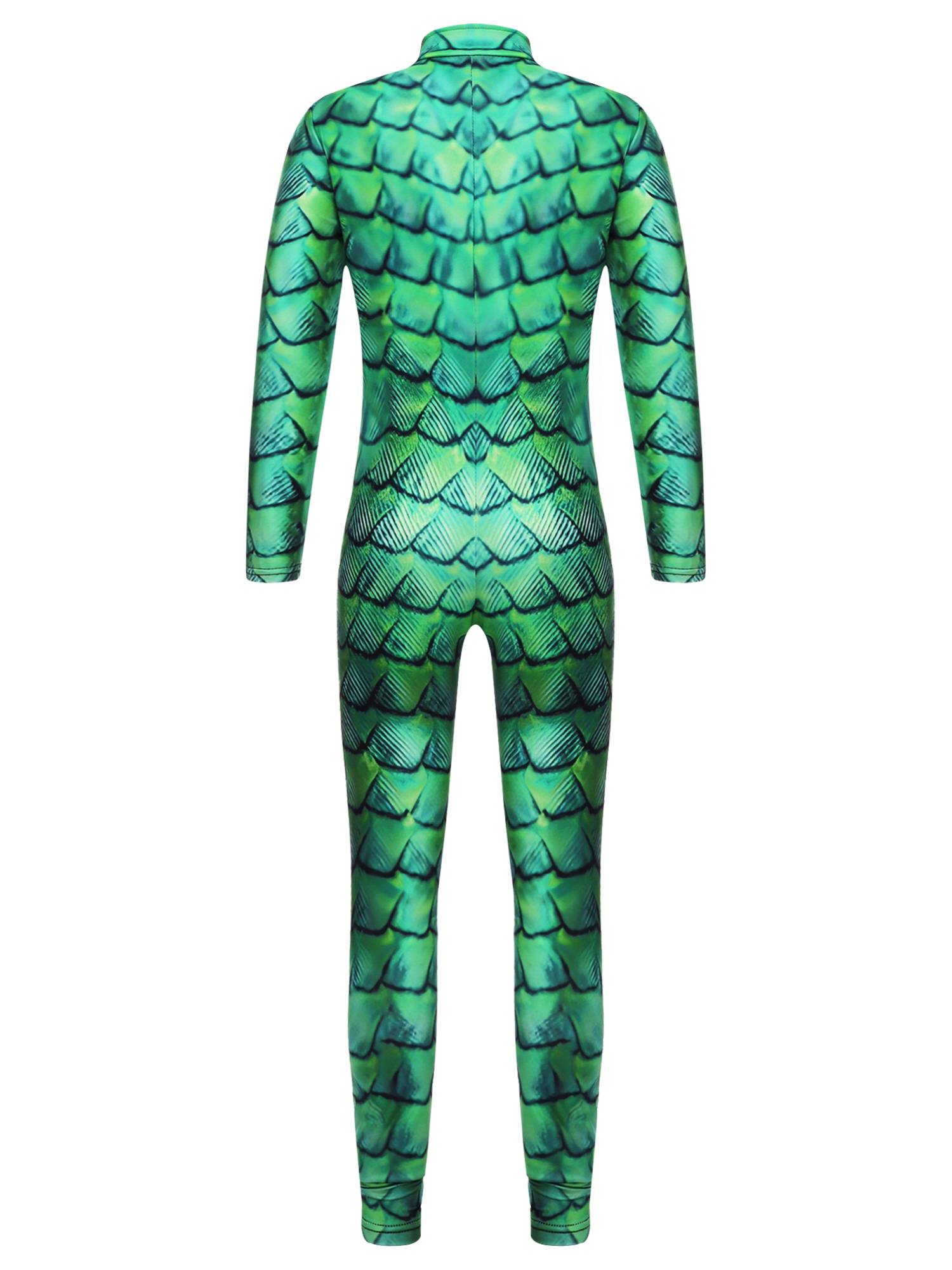 Girls Long Sleeve Skeleton Print Front Zipper Halloween Costume Jumpsuit