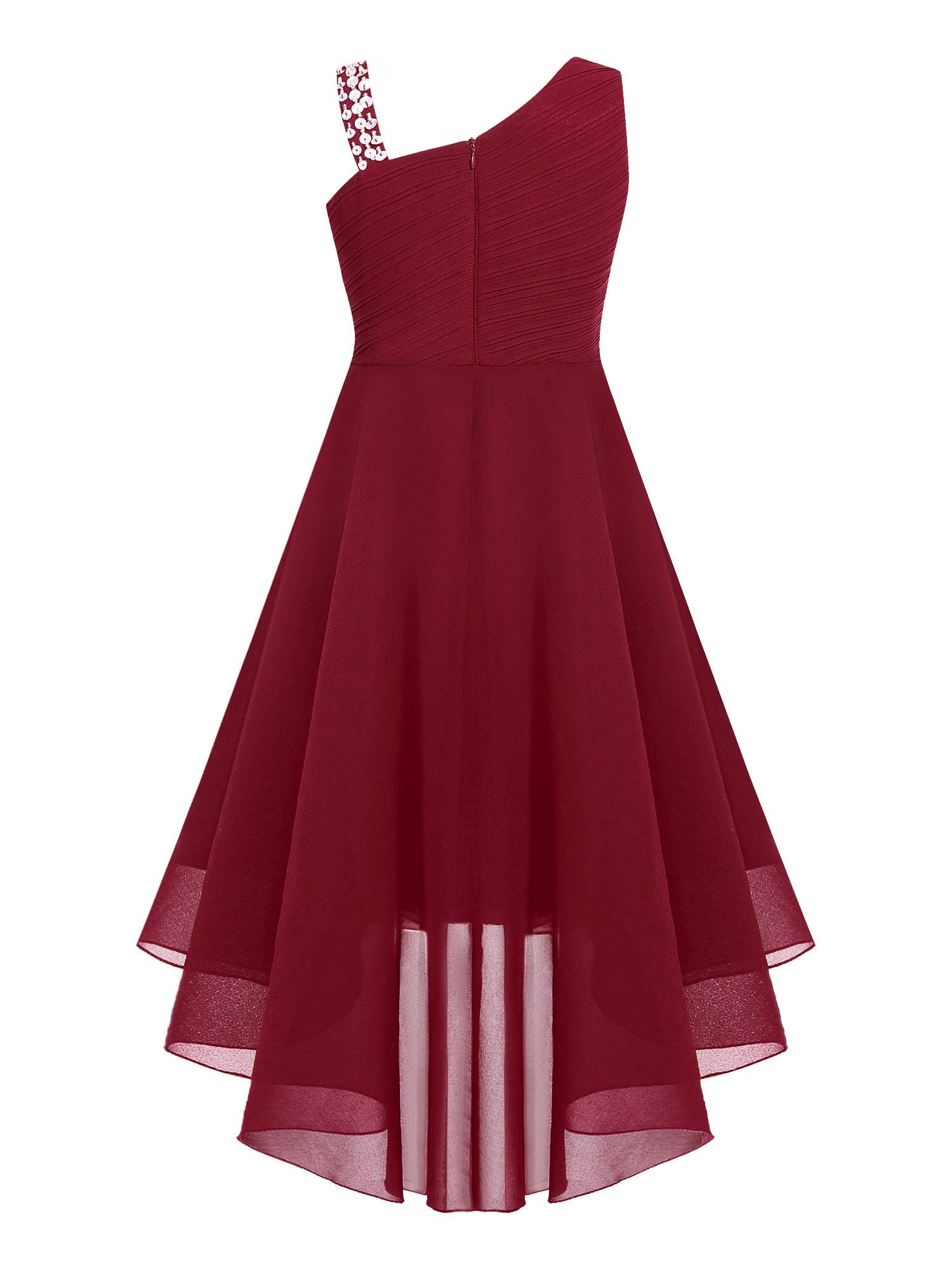 Kids Girls Sparkly Sequin Chiffon Dress Sleeveless High-Low Flower Girl Dress