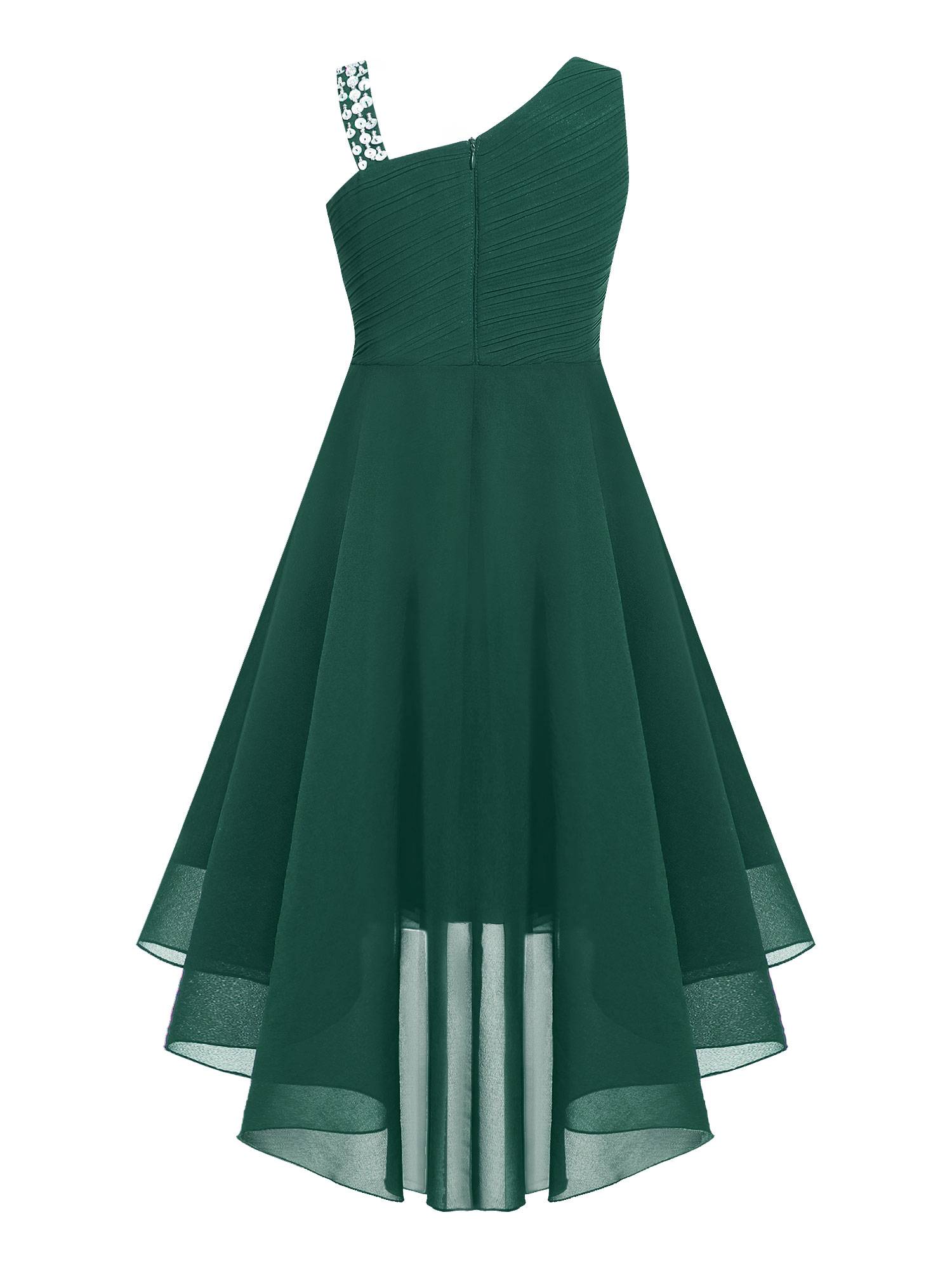 Kids Girls Sparkly Sequin Chiffon Dress Sleeveless High-Low Flower Girl Dress