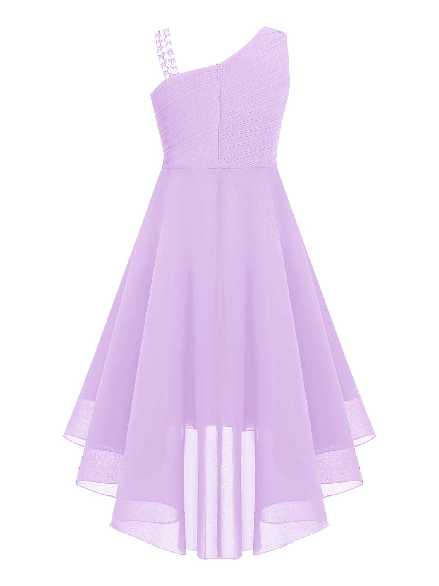 Kids Girls Sparkly Sequin Chiffon Dress Sleeveless High-Low Flower Girl Dress