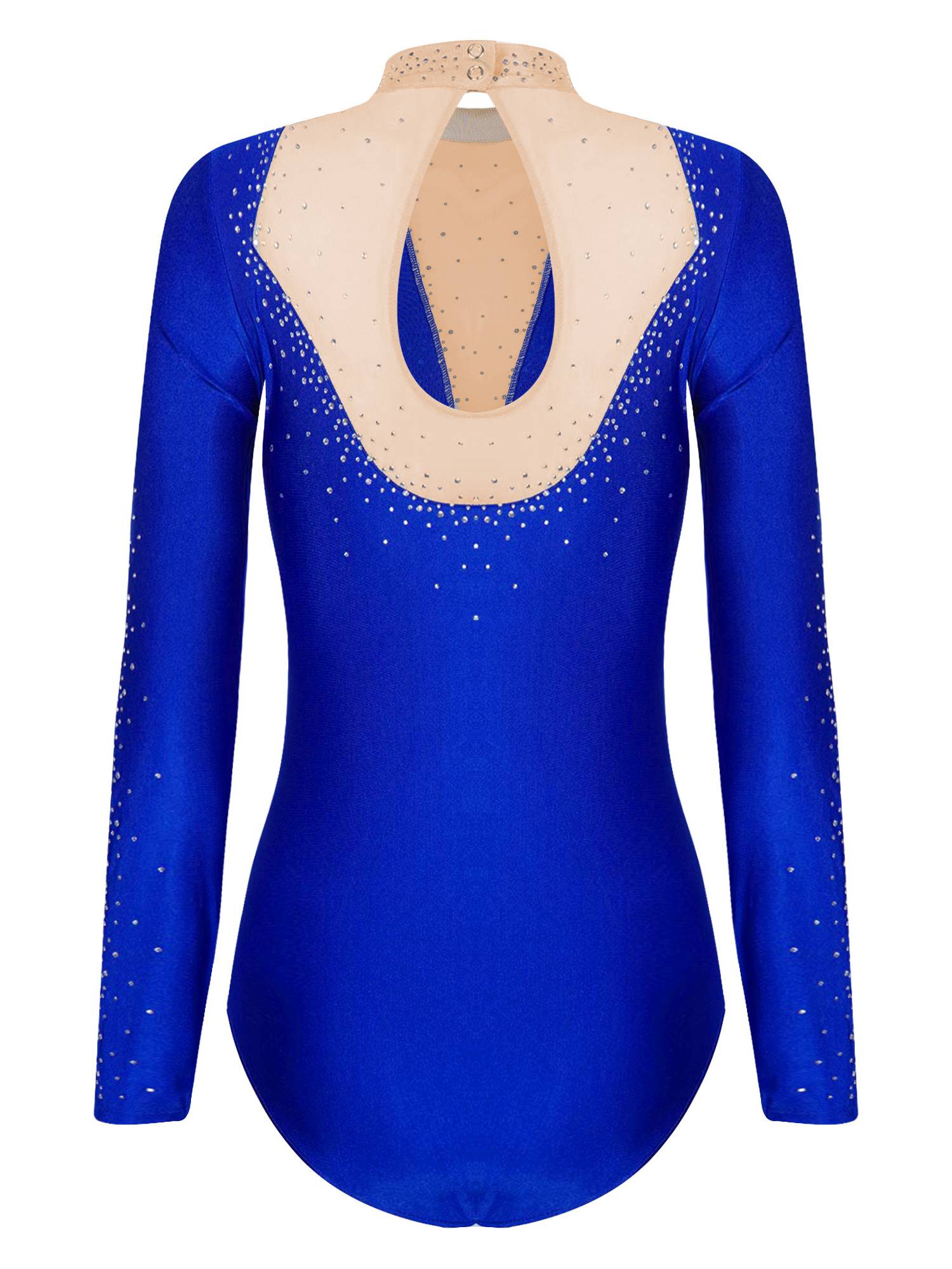Women Long Sleeve Glittery Rhinestones Gymnastics Leotard