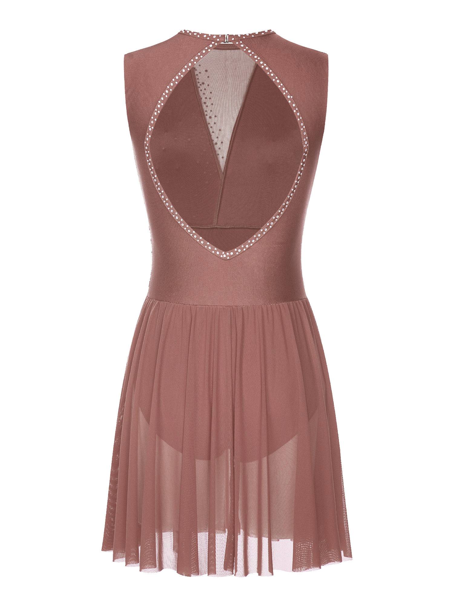 Women Sleeveless Rhinestone Figure Skating Lyrical Dance Dresses