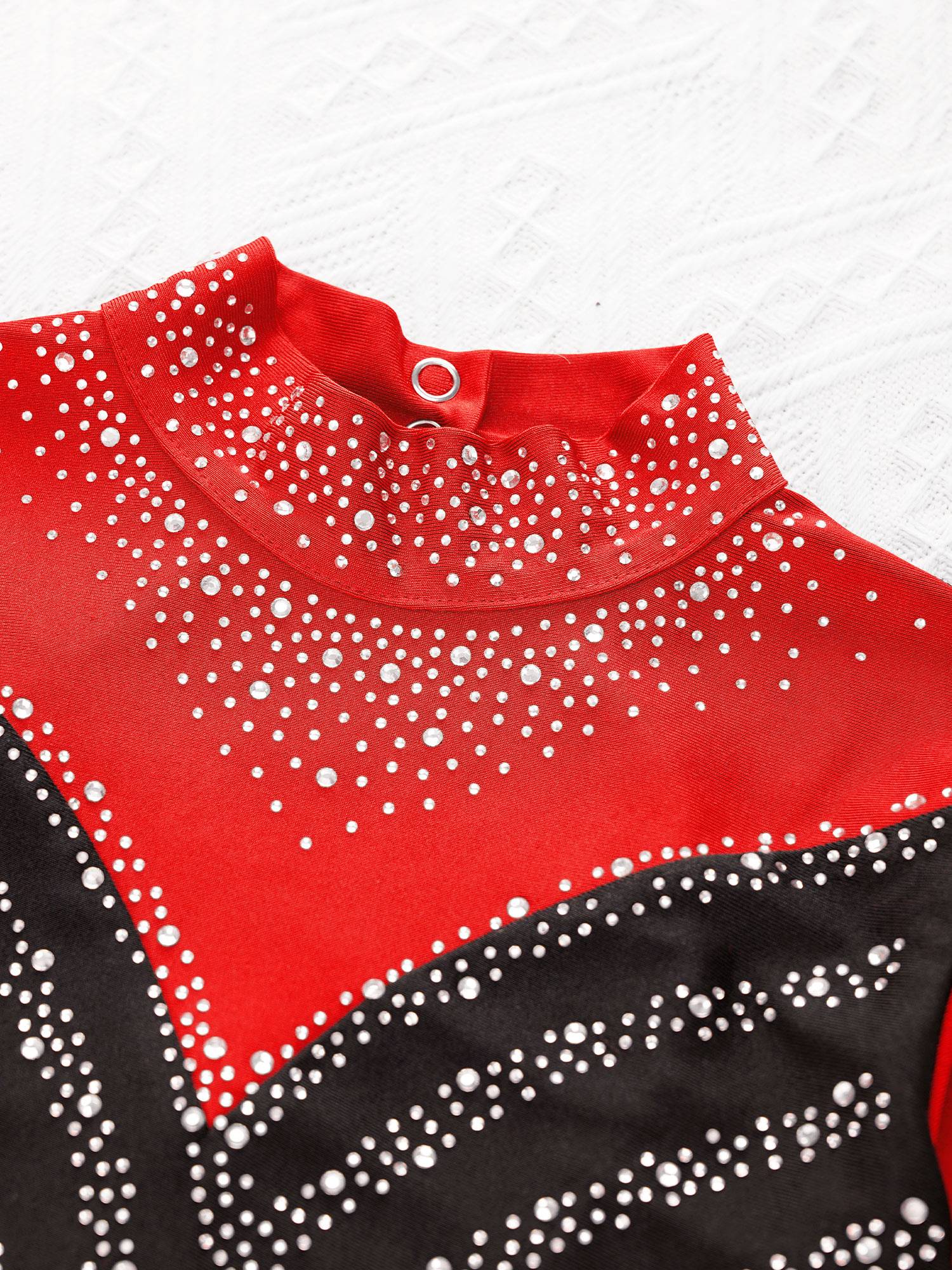 Kids Girls Long Sleeve Mock Neck Rhinestones Gymnastic Unitard with Headwear