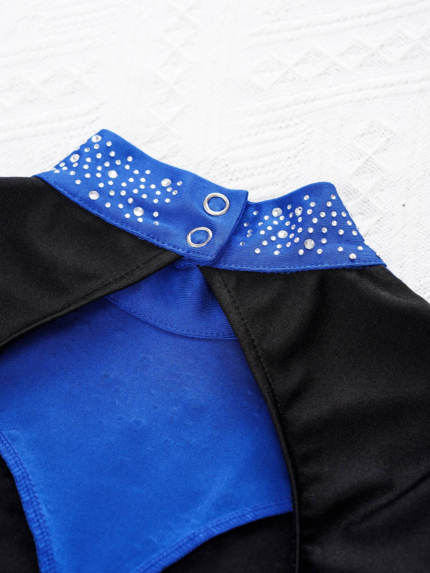 Kids Girls Long Sleeve Mock Neck Rhinestones Gymnastic Unitard with Headwear