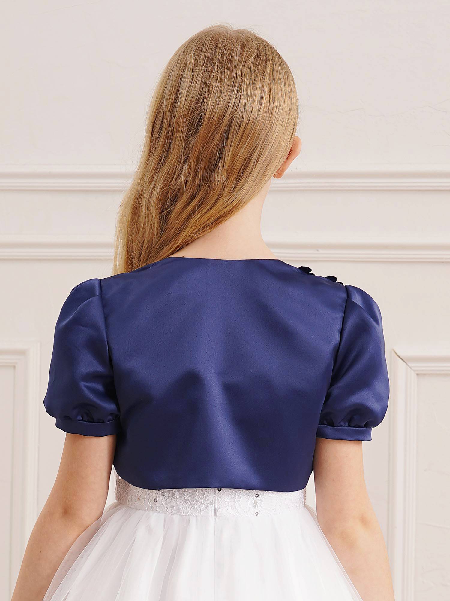 Kids Girls Puff Sleeve3D Applique Bolero Flower Girls Shrug