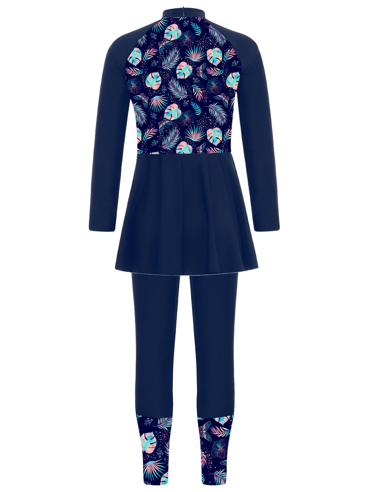 Kids Girls 2pcs Long Sleeve Swim Dress and Swim Pants Swimsuit Set