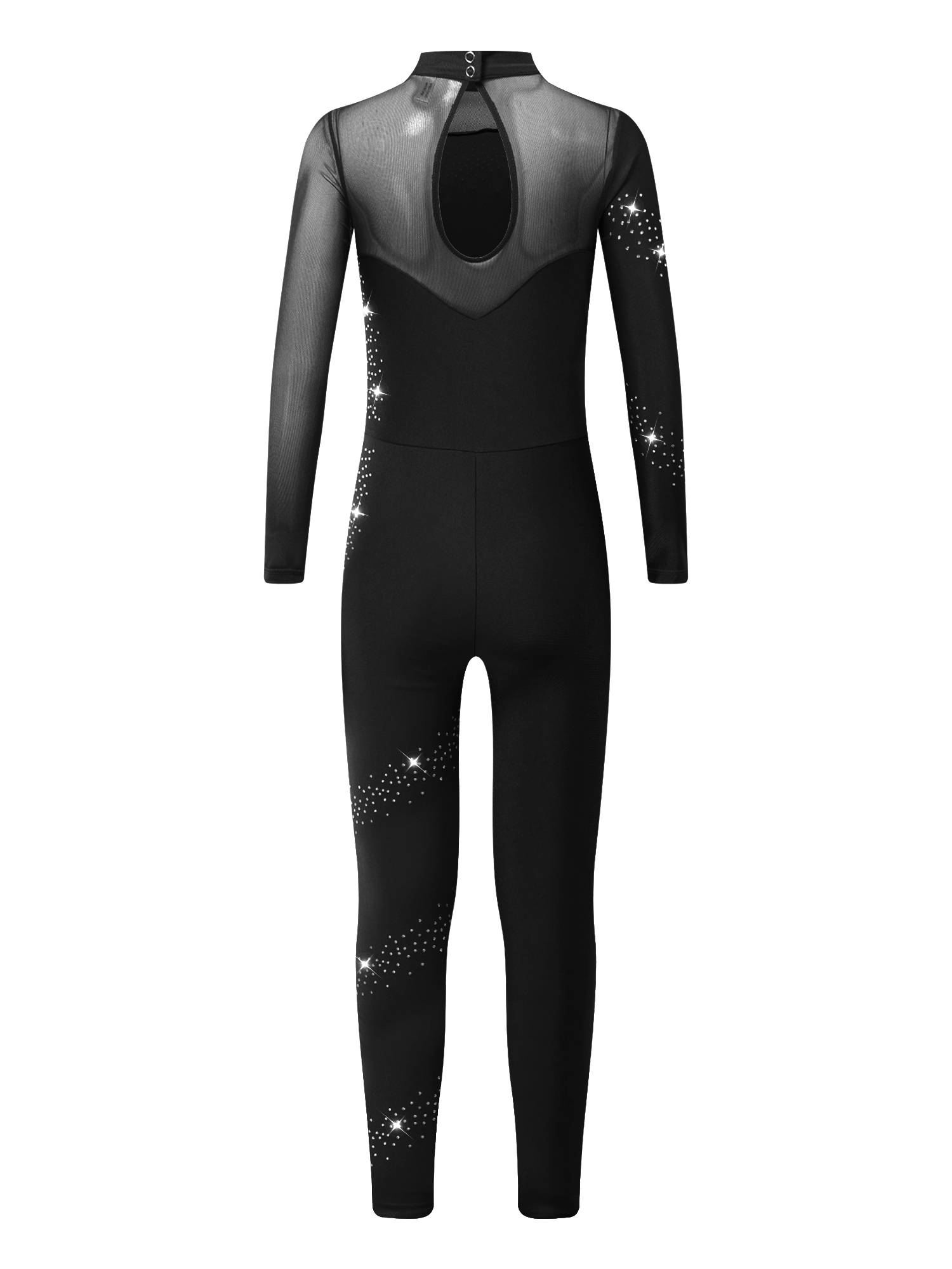 Kids Girls Sparkly Rhinestones Long Sleeve Figure Skating Unitard