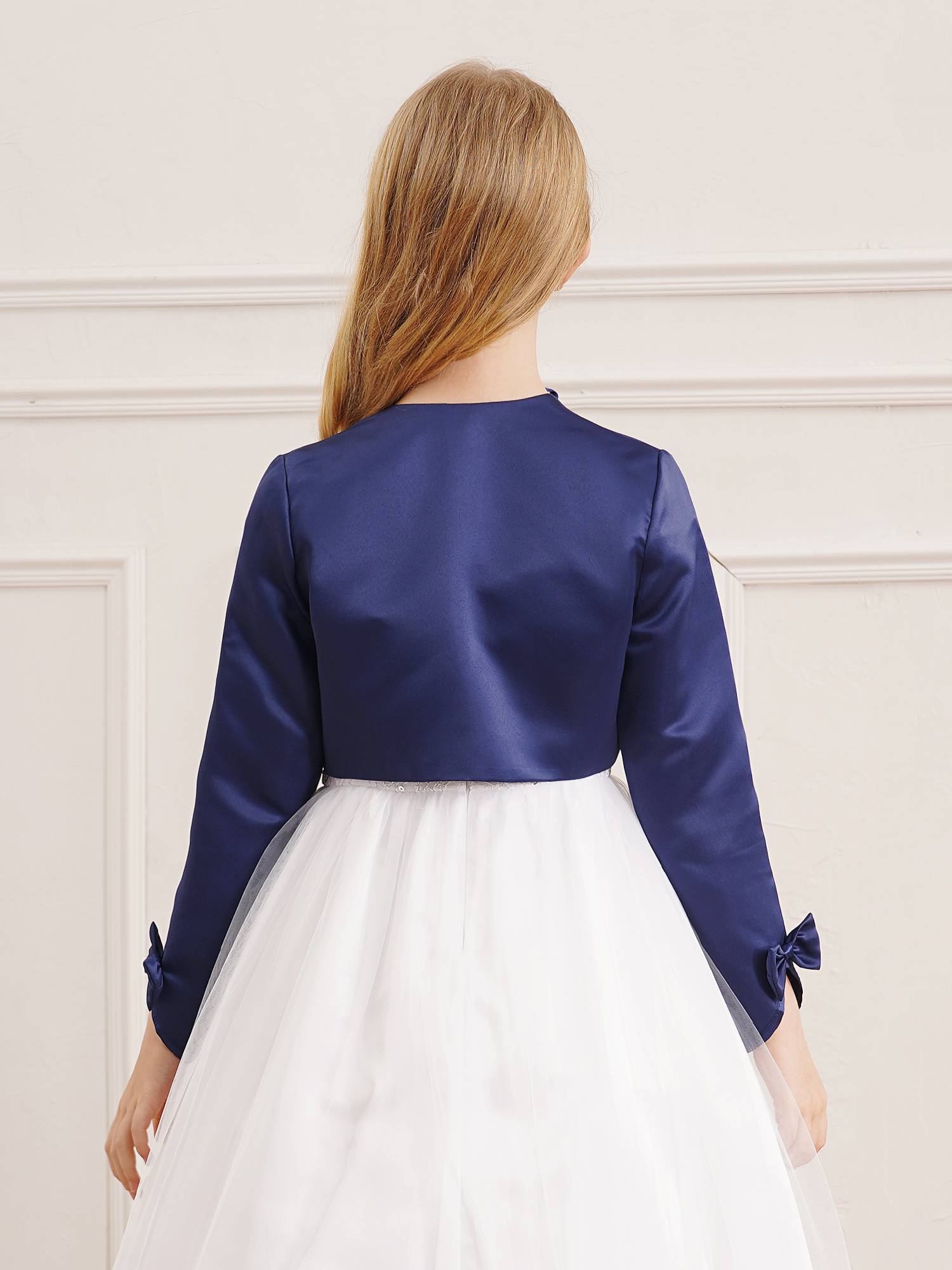 Kids Girls Stain Long Sleeve Bow Lace-up Crop Cardigan Solid Bolero