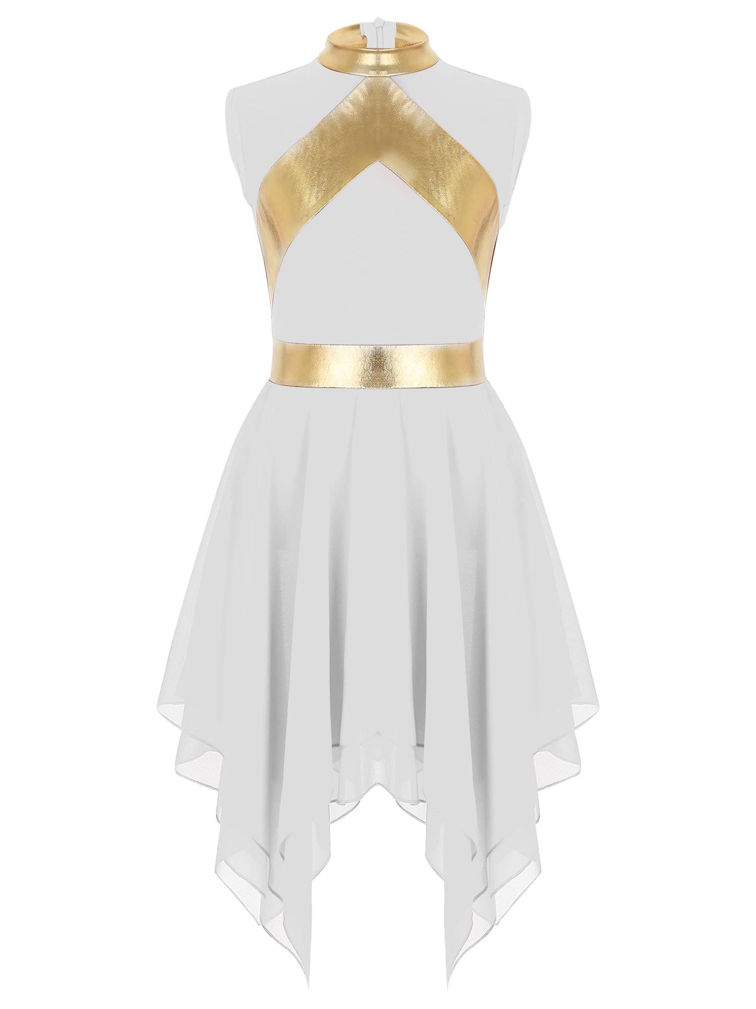 Kids Girls Metallic Sleeveless Asymmetrical Liturgical Praise Dance Dress