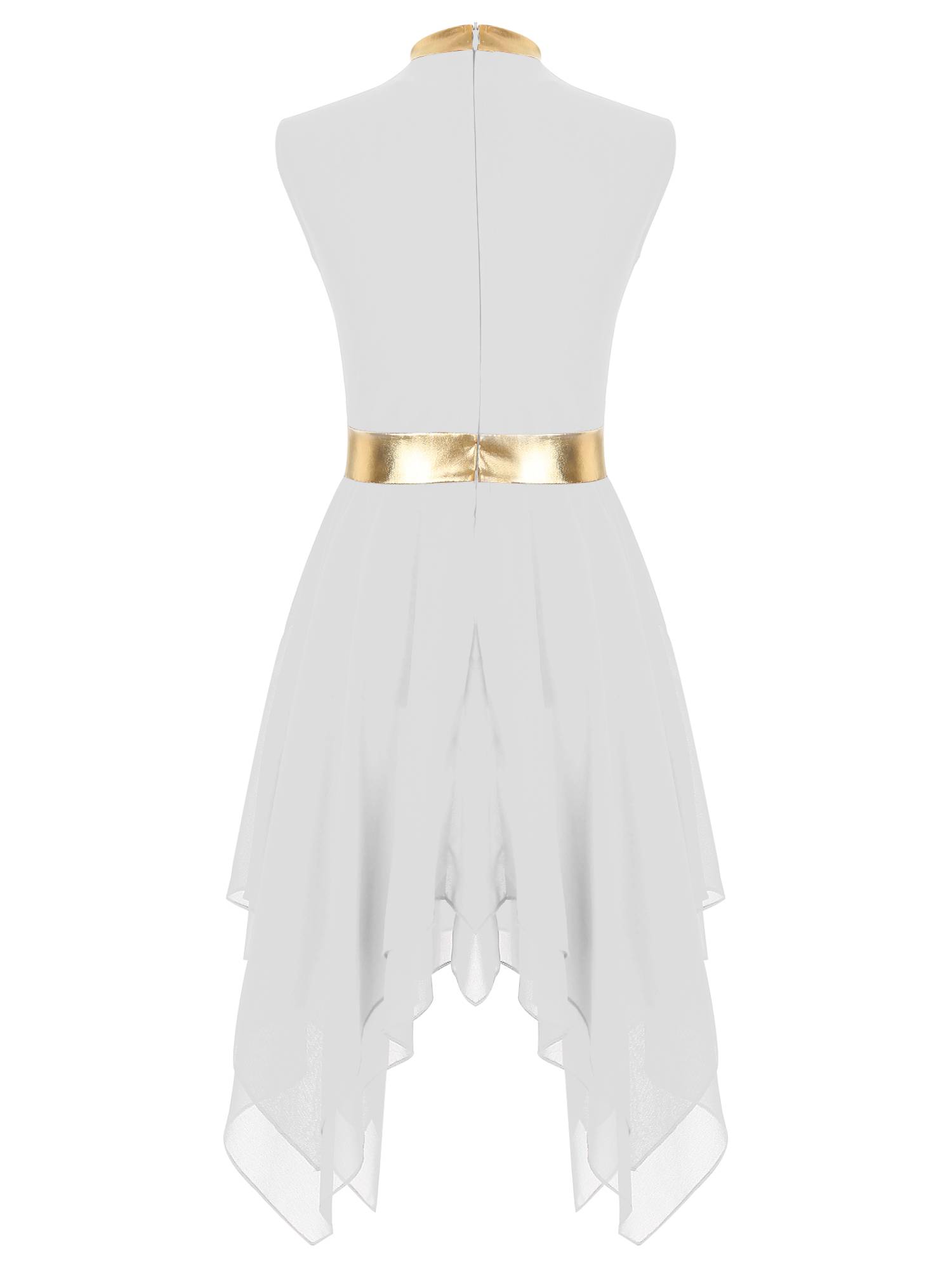 Kids Girls Metallic Sleeveless Asymmetrical Liturgical Praise Dance Dress