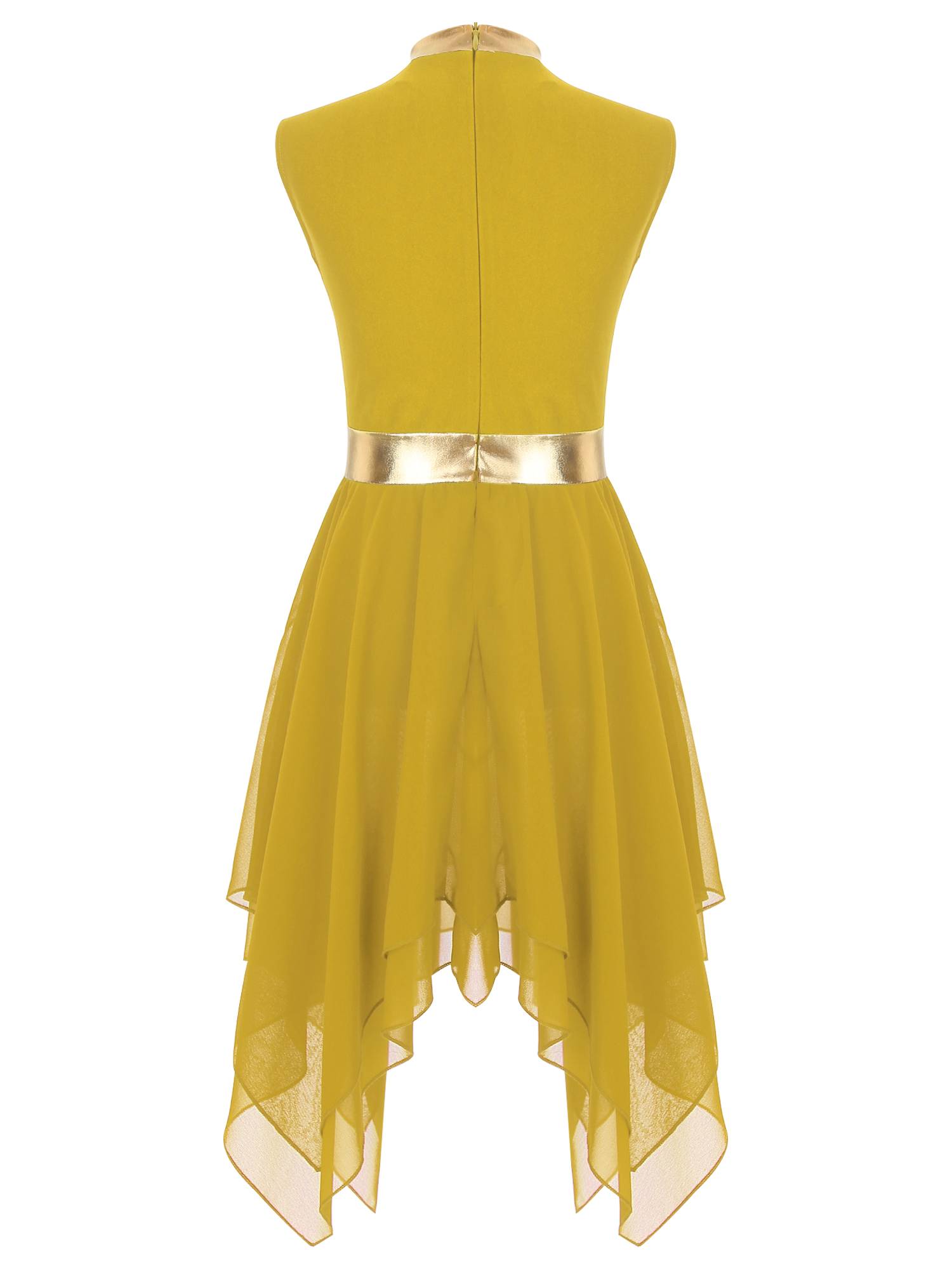 Kids Girls Metallic Sleeveless Asymmetrical Liturgical Praise Dance Dress