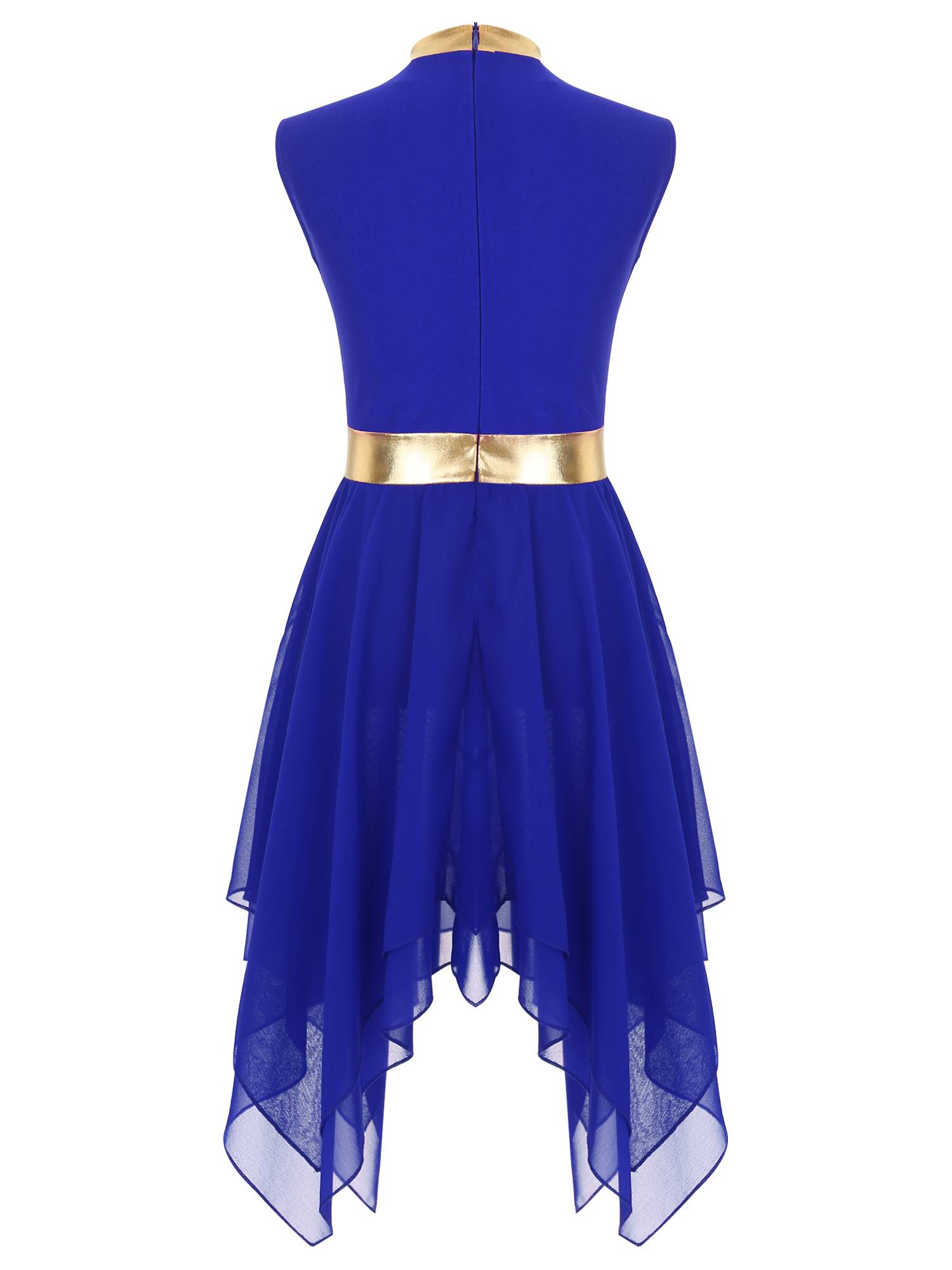 Kids Girls Metallic Sleeveless Asymmetrical Liturgical Praise Dance Dress