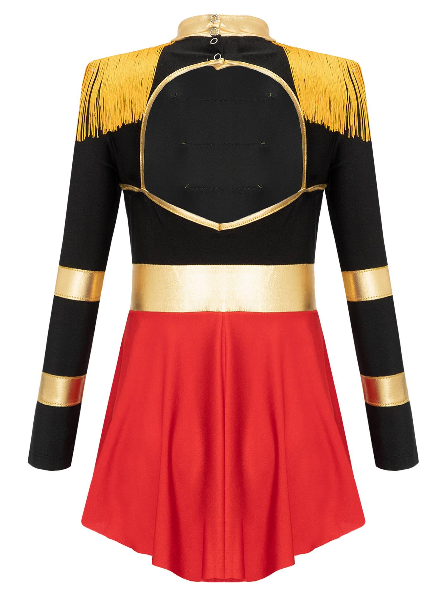 Kids Girls Long Sleeve Keyhole Back Fringe Circus Ringmaster Leotard Dress