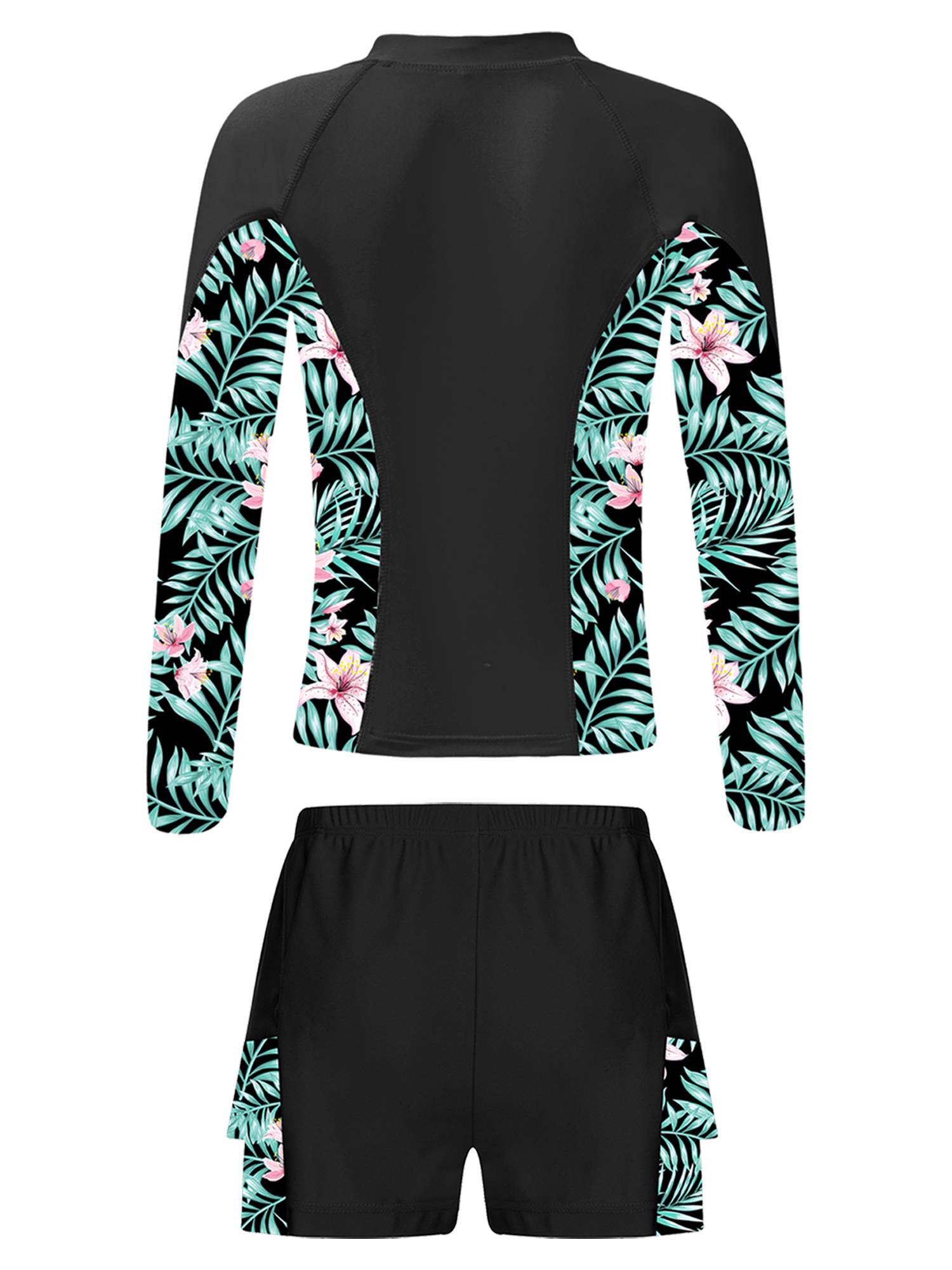 Kids Girls 2pcs Long Sleeve Rash Guard and Shorts Swim Set