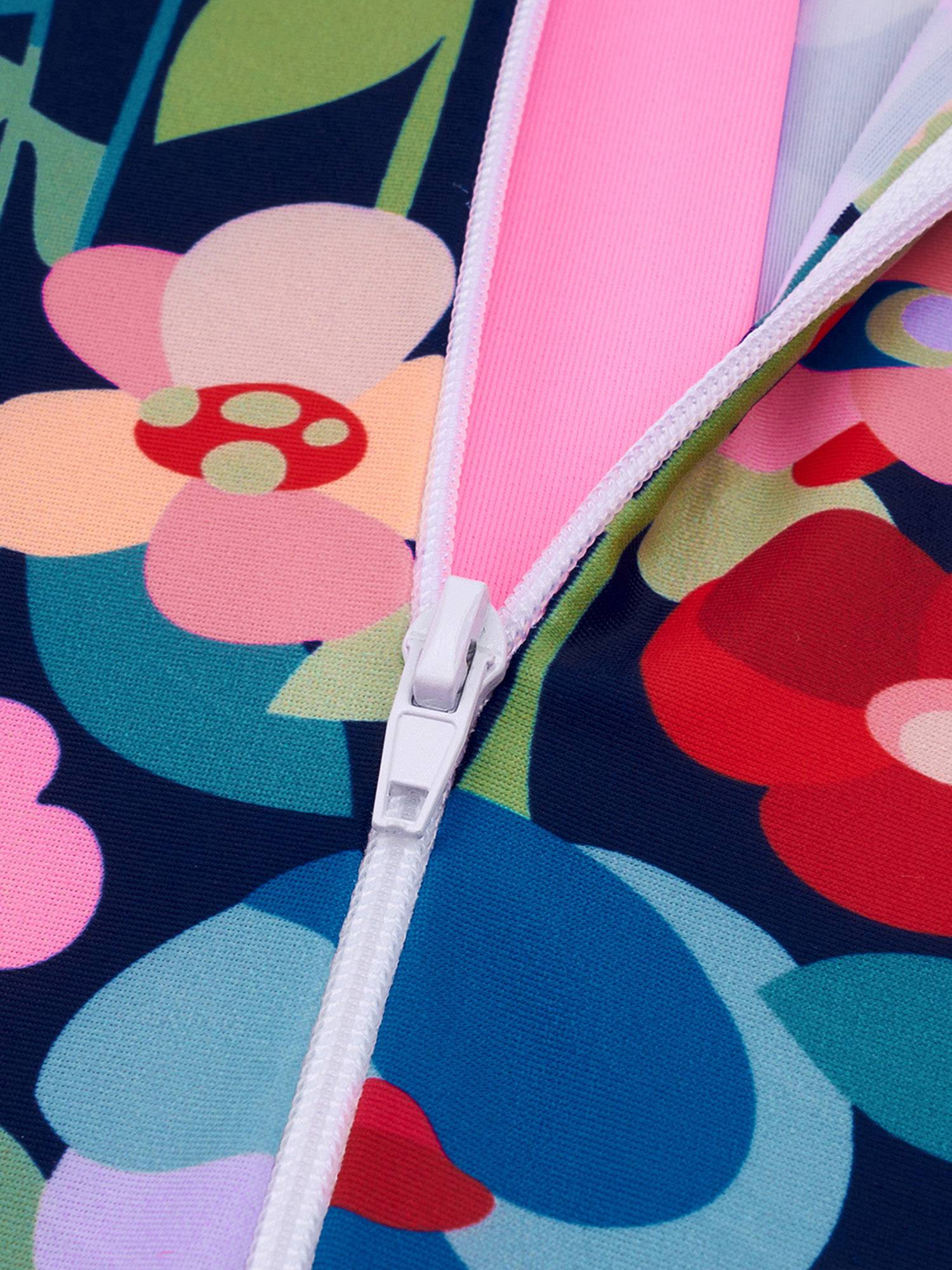 Kids Girls One-piece Long Sleeve Front Zipper Swimming Bodysuit