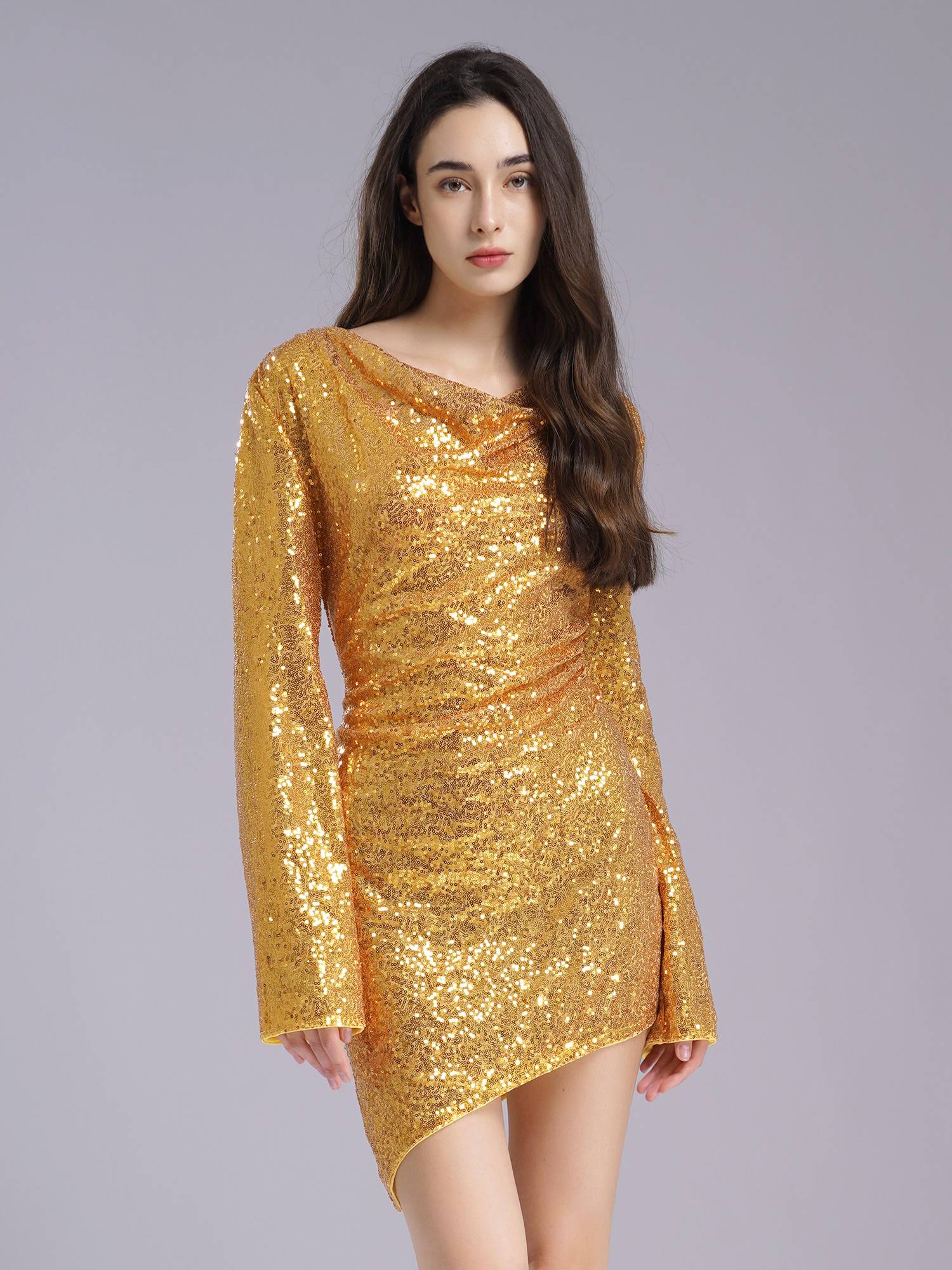 Women Sequin Cocktail Dress Long Sleeve Bodycon Pencil Dress