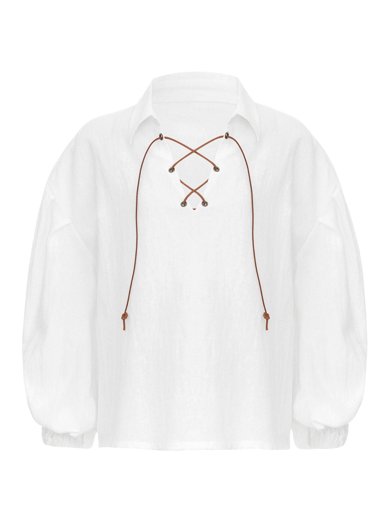 Kids Boys Long Sleeve Lace-up Solid Color Medieval Pirate Shirt