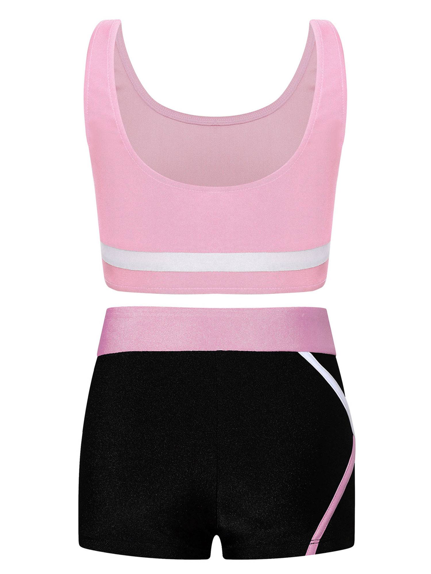 Kids Girls 2pcs Sleeveless Vest Top with Shorts Sports Set for Gymnastics Yoga