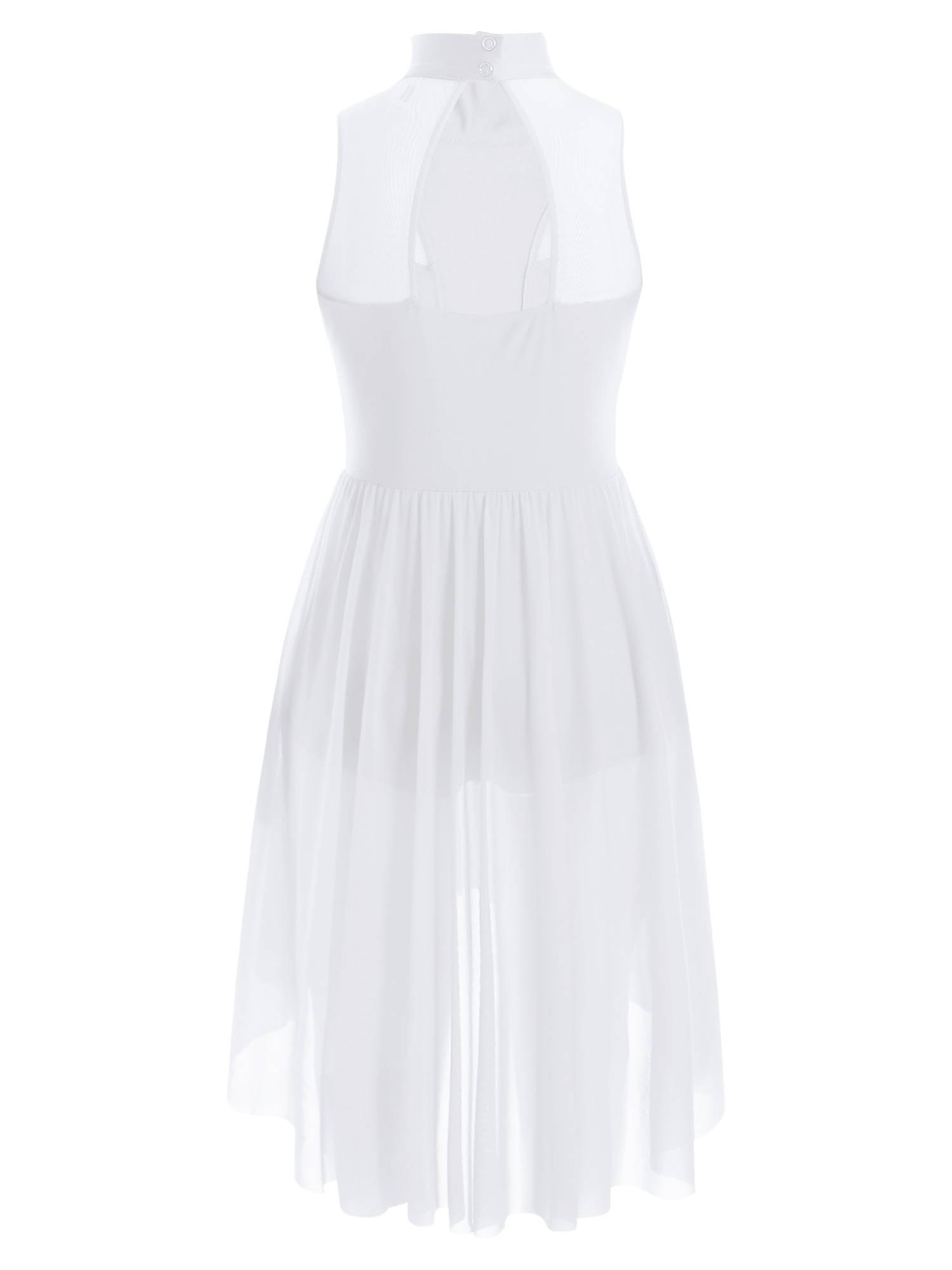 Kids Girls Sleeveless Mock Neck Side Slit Hi-Lo Skating Leotard Dress