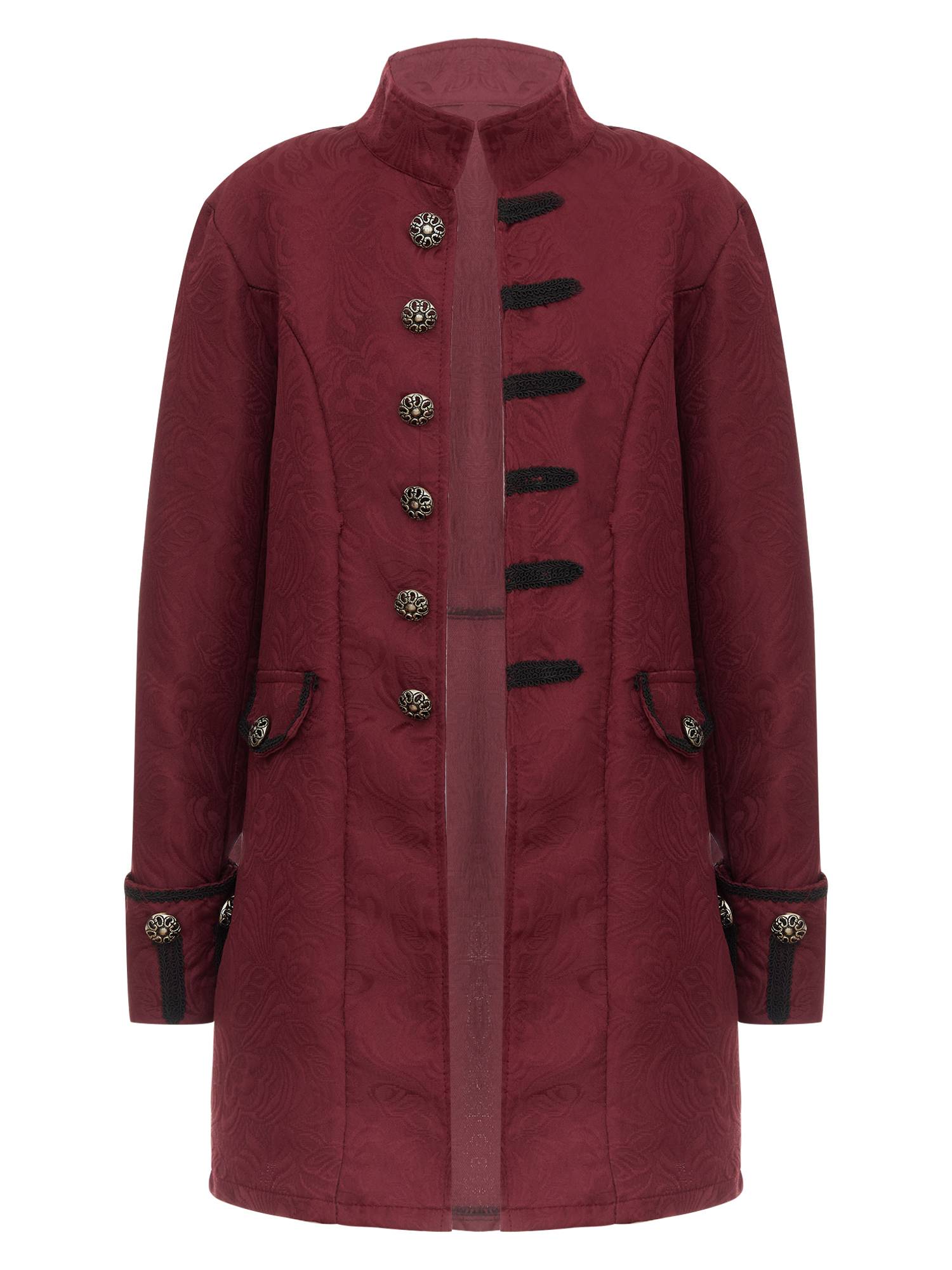 Boys Stand Collar Long Sleeve Embroidery Button Medieval Vintage Costume Coat