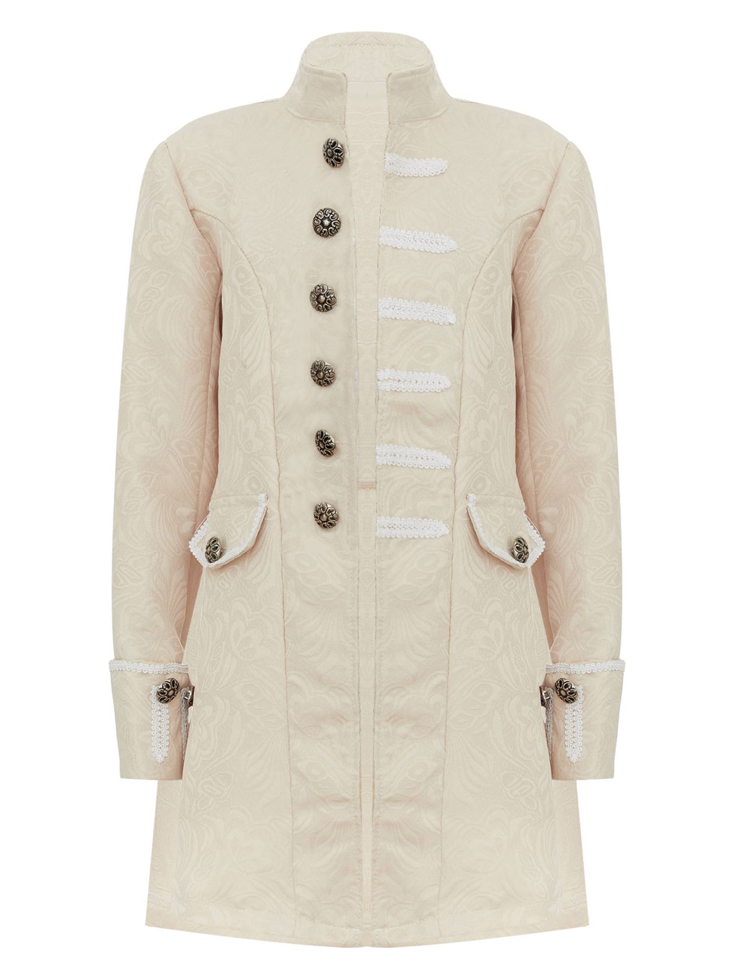 Boys Stand Collar Long Sleeve Embroidery Button Medieval Vintage Costume Coat