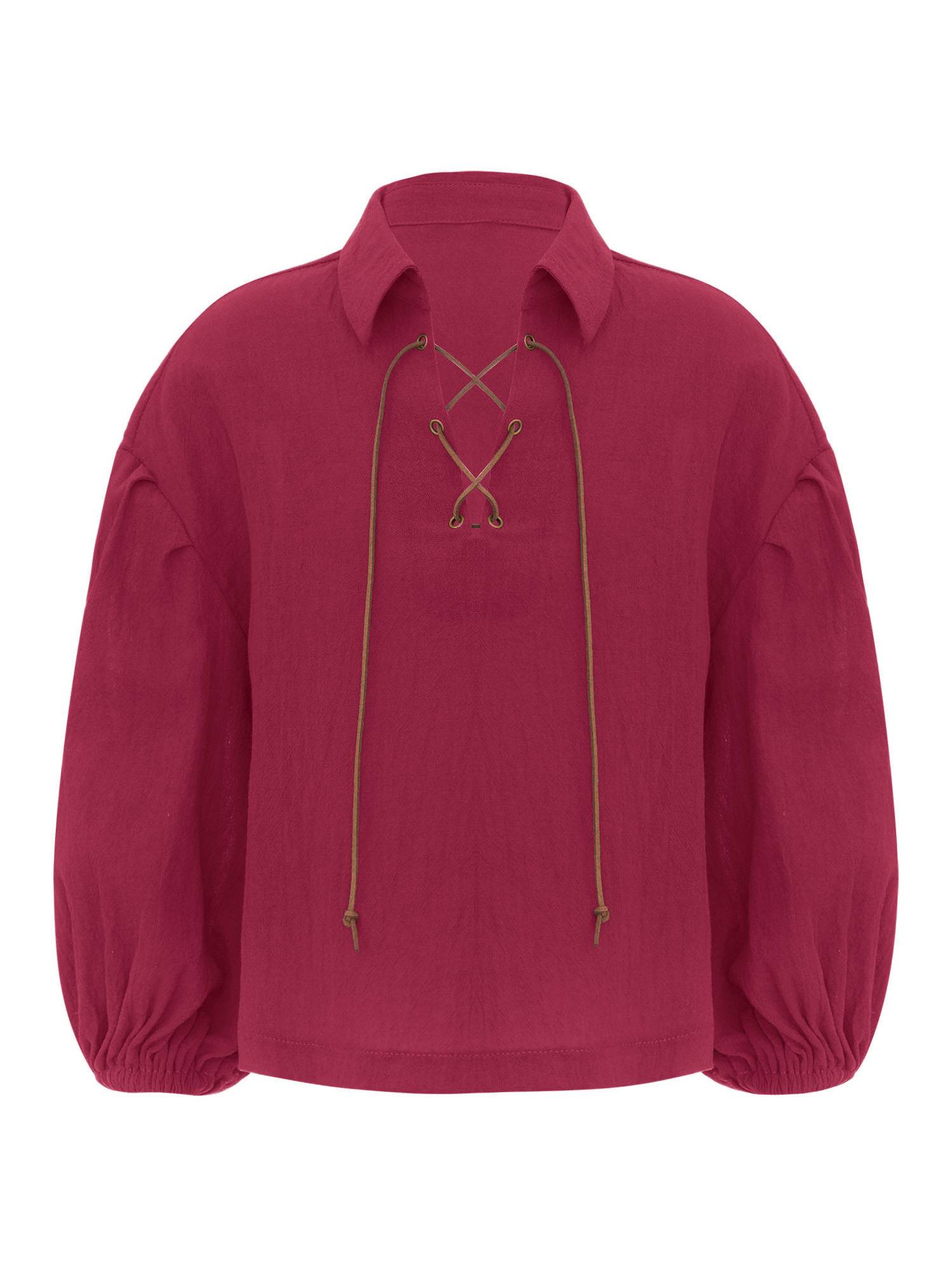 Kids Boys Long Sleeve Lace-up Solid Color Medieval Pirate Shirt