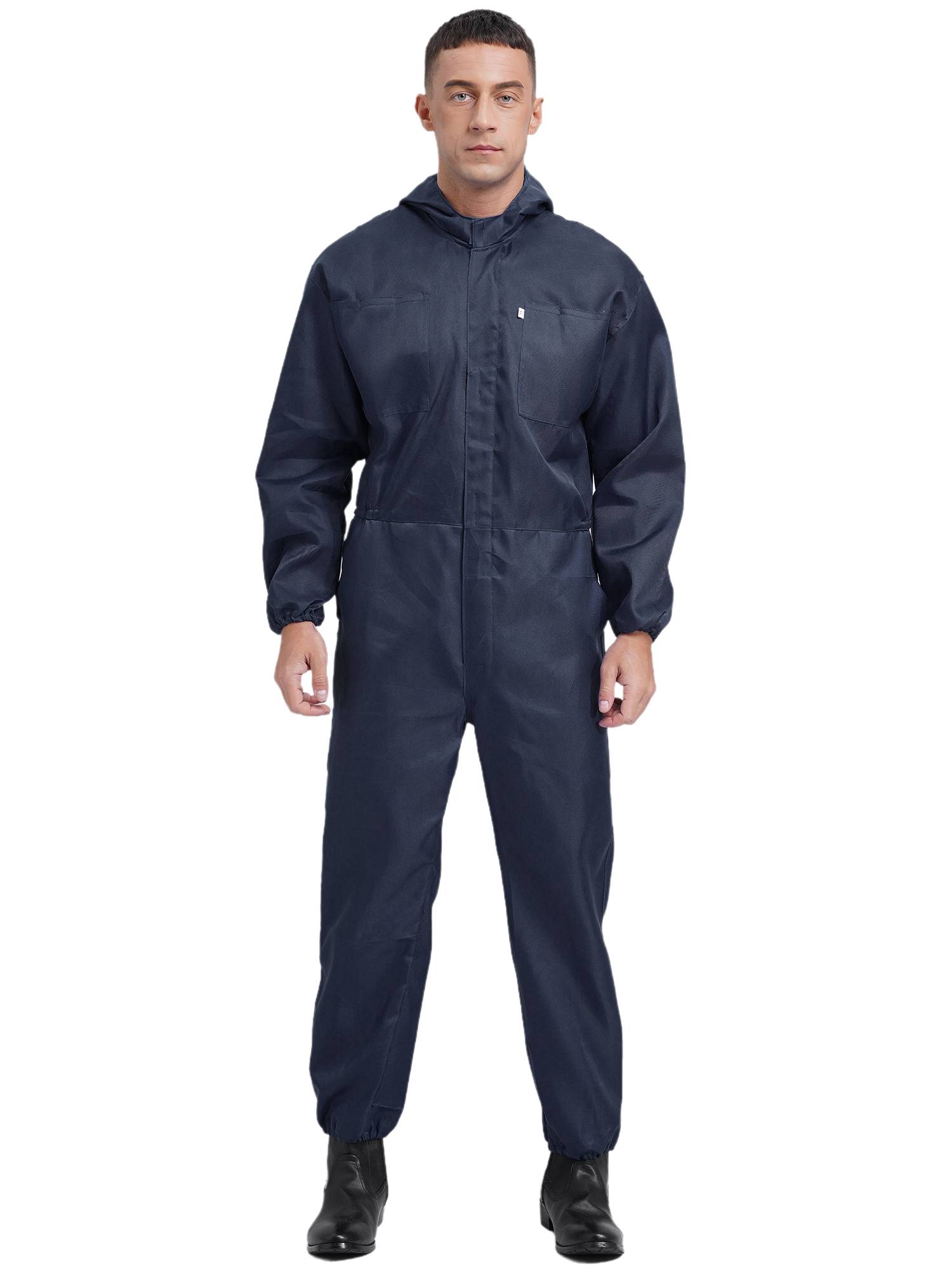 Men Dustproof Long Sleeve Front Zipper Overalls Jumpsuit