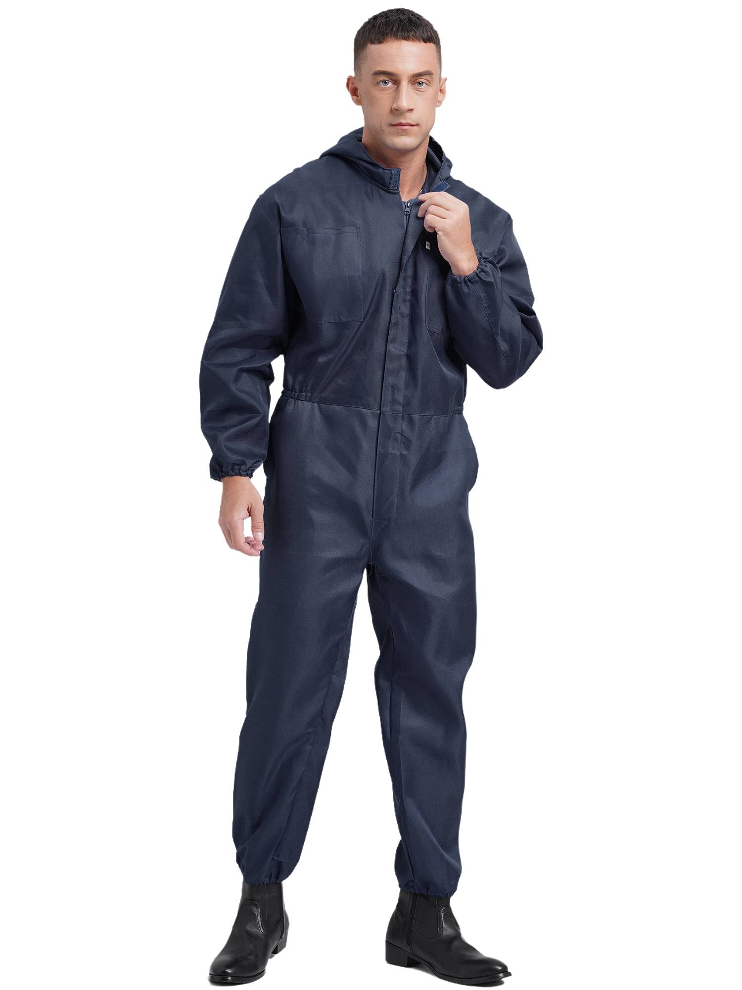 Men Dustproof Long Sleeve Front Zipper Overalls Jumpsuit