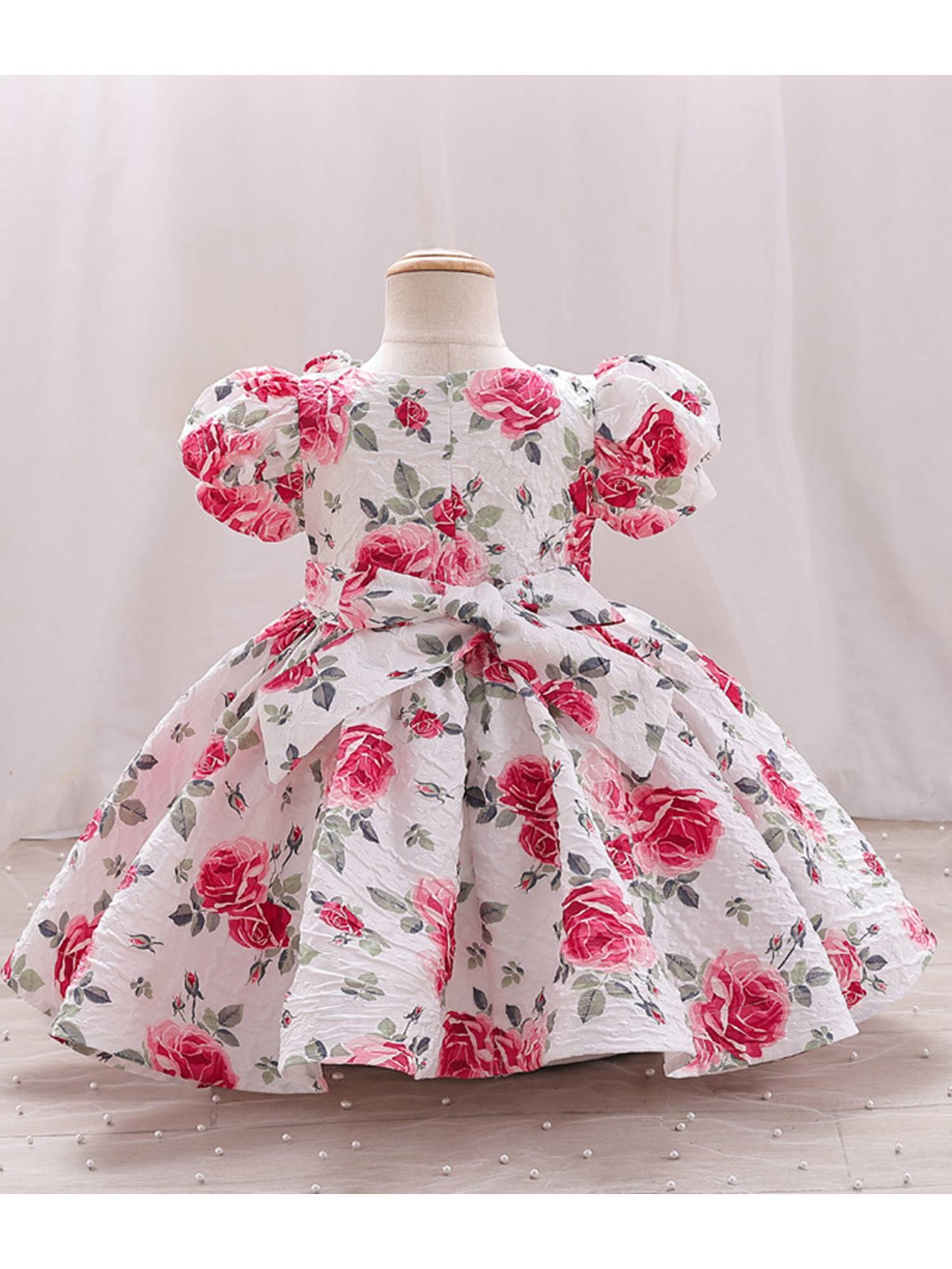 Toddler Girls Short Sleeve 3D Flower Applique A-Line Princess Dress