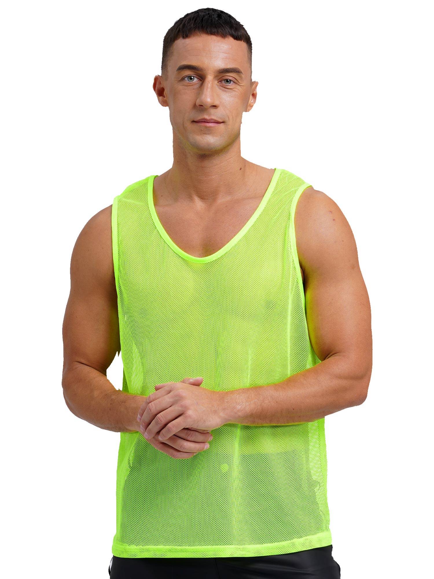 Men Hollow Out Mesh Round Neck Sleeveless Training Tank Top