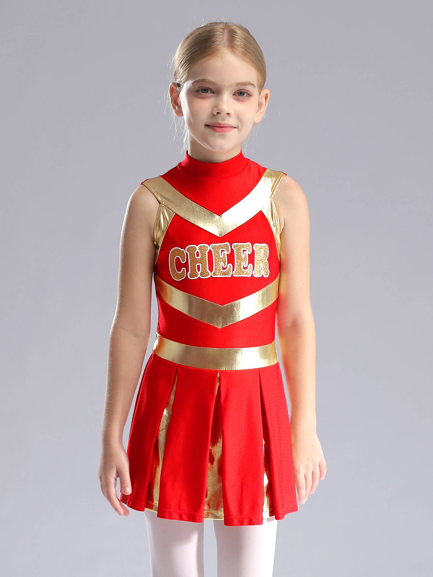 Kids Girls Mock Neck Sleeveless Letter Print A-line Dress for Cheerleading Dance