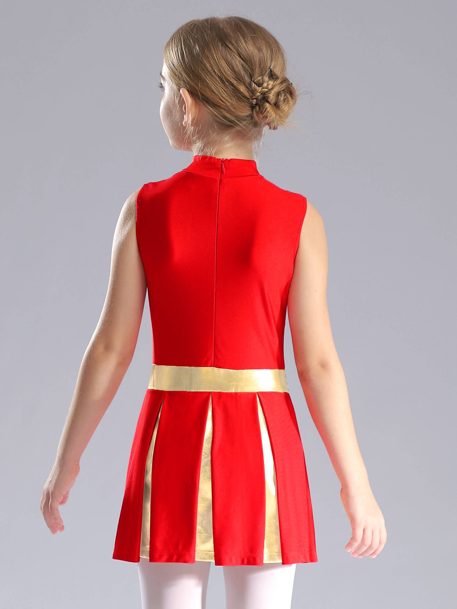 Kids Girls Mock Neck Sleeveless Letter Print A-line Dress for Cheerleading Dance