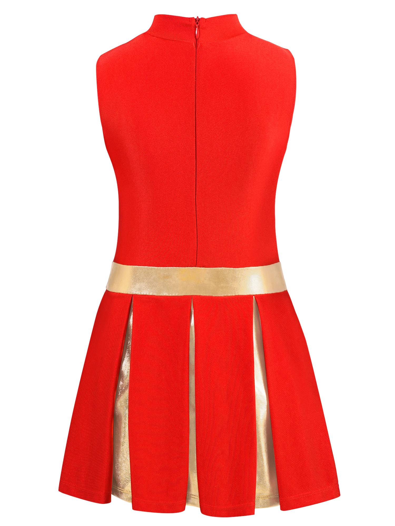 Kids Girls Mock Neck Sleeveless Letter Print A-line Dress for Cheerleading Dance