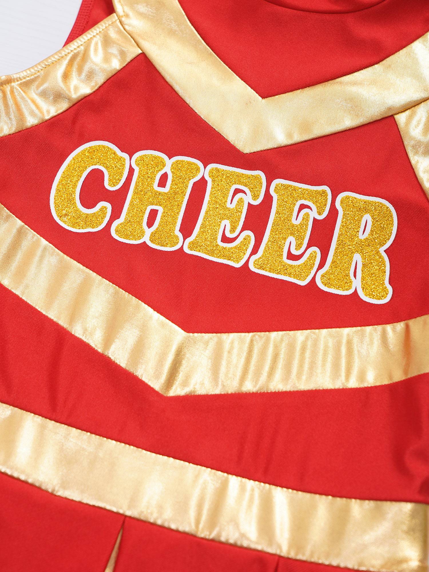 Kids Girls Mock Neck Sleeveless Letter Print A-line Dress for Cheerleading Dance