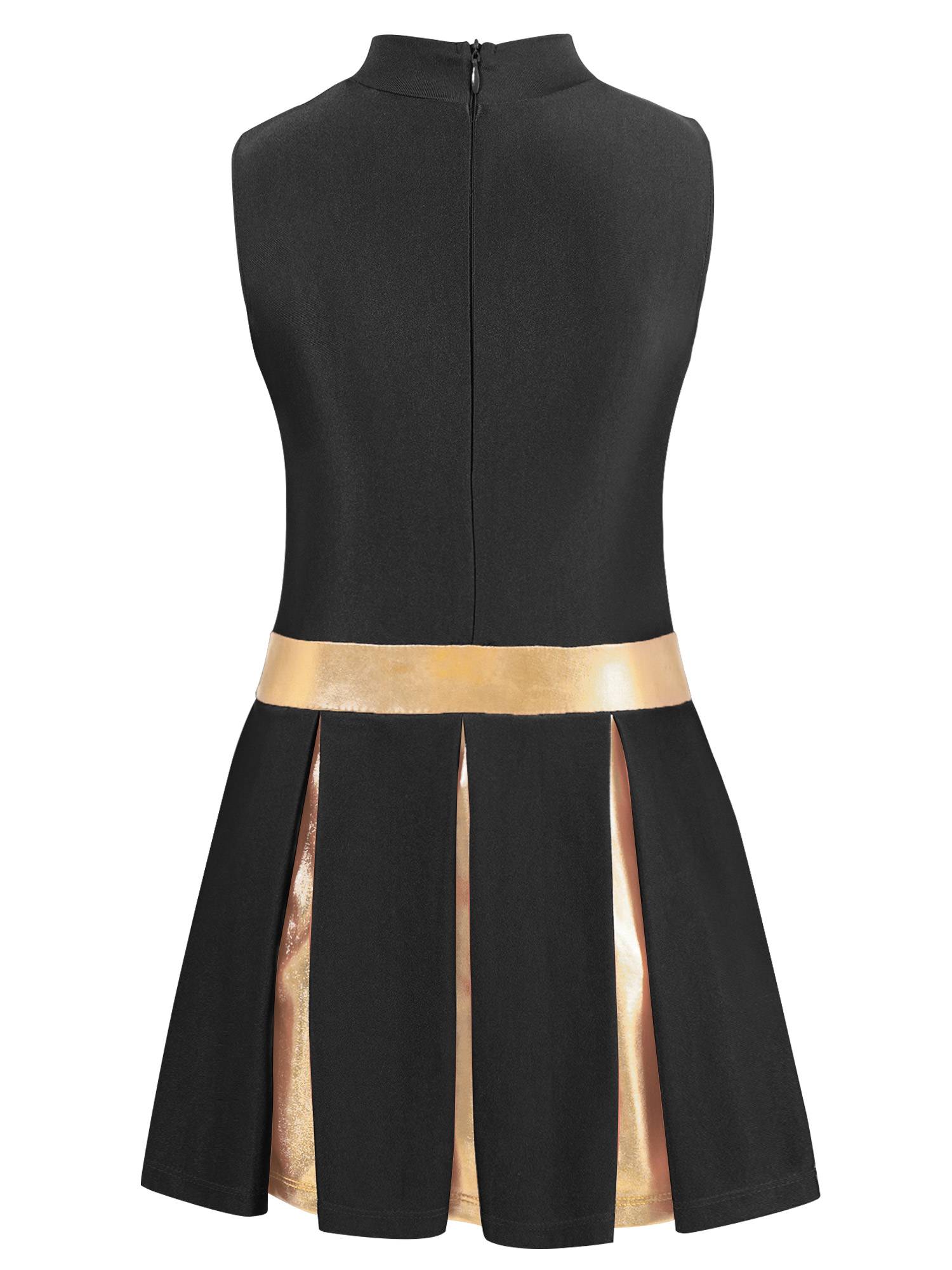 Kids Girls Mock Neck Sleeveless Letter Print A-line Dress for Cheerleading Dance